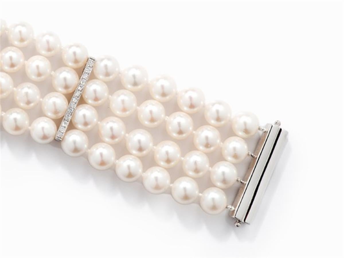 Art Deco Pearl Bracelet with Diamonds, 18 Carat White Gold