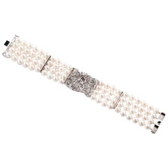 Vintage Pearl Bracelet with Diamonds, 18 Carat White Gold