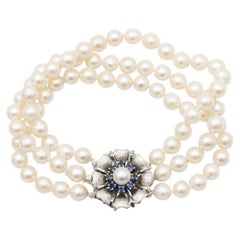 Pearl Bracelet with Gold Clasp and Sapphires