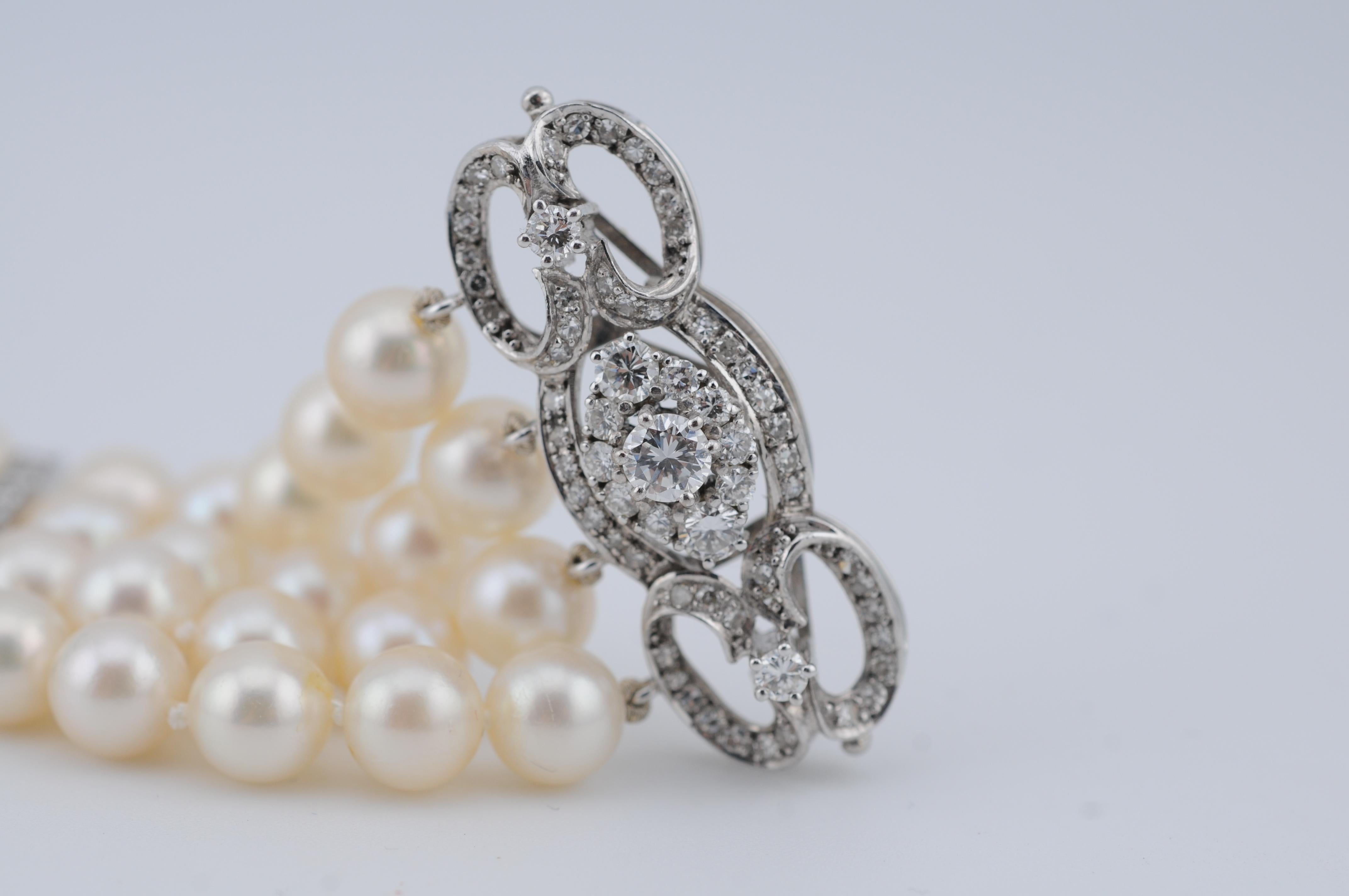 Bracciale di perle con perle coltivate Nature e circa 3 carati di diamanti  Bianco 18 carati in vendita 4