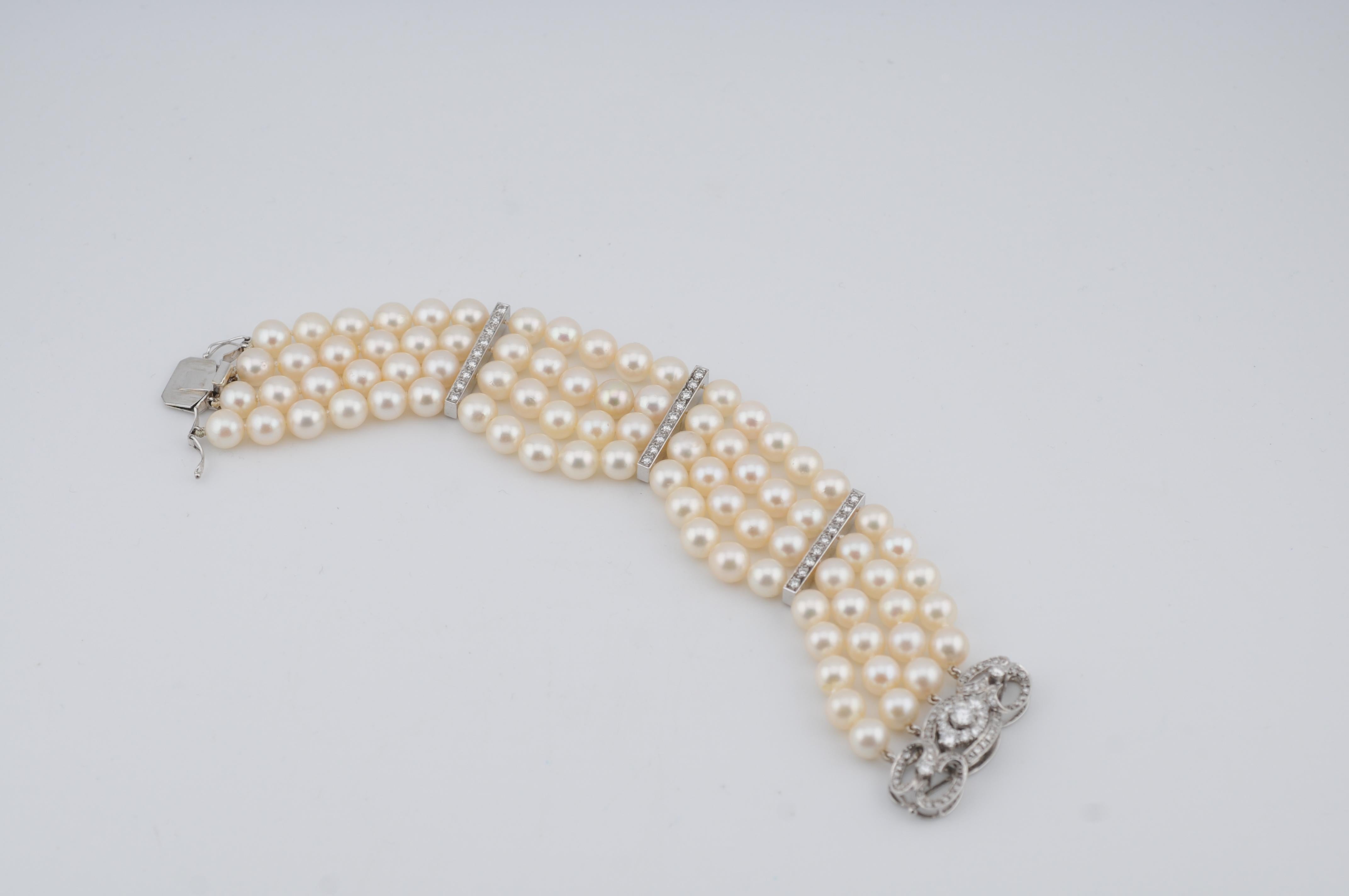 Bracciale di perle con perle coltivate Nature e circa 3 carati di diamanti  Bianco 18 carati in vendita 5