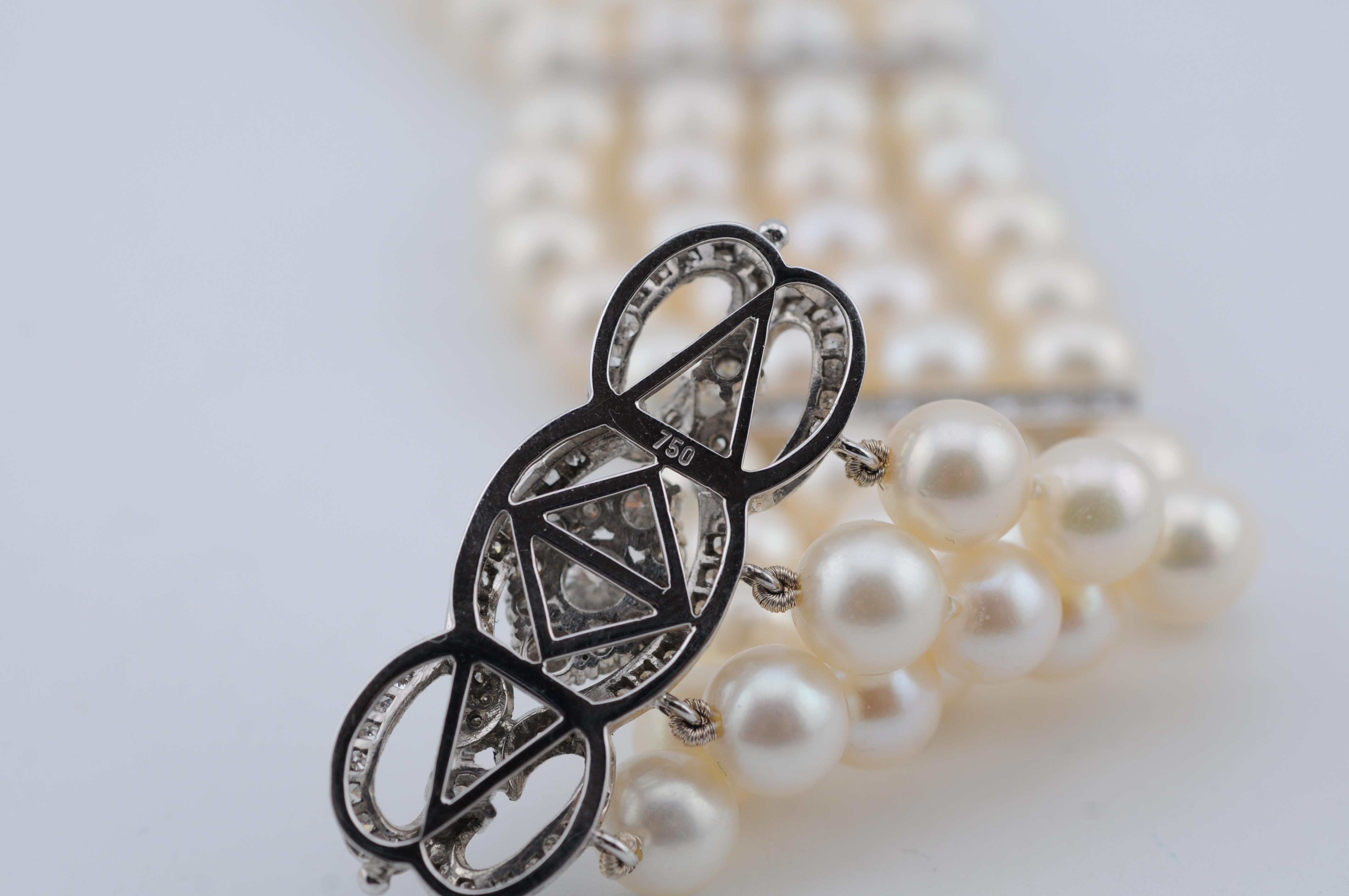 Bracciale di perle con perle coltivate Nature e circa 3 carati di diamanti  Bianco 18 carati in vendita 6