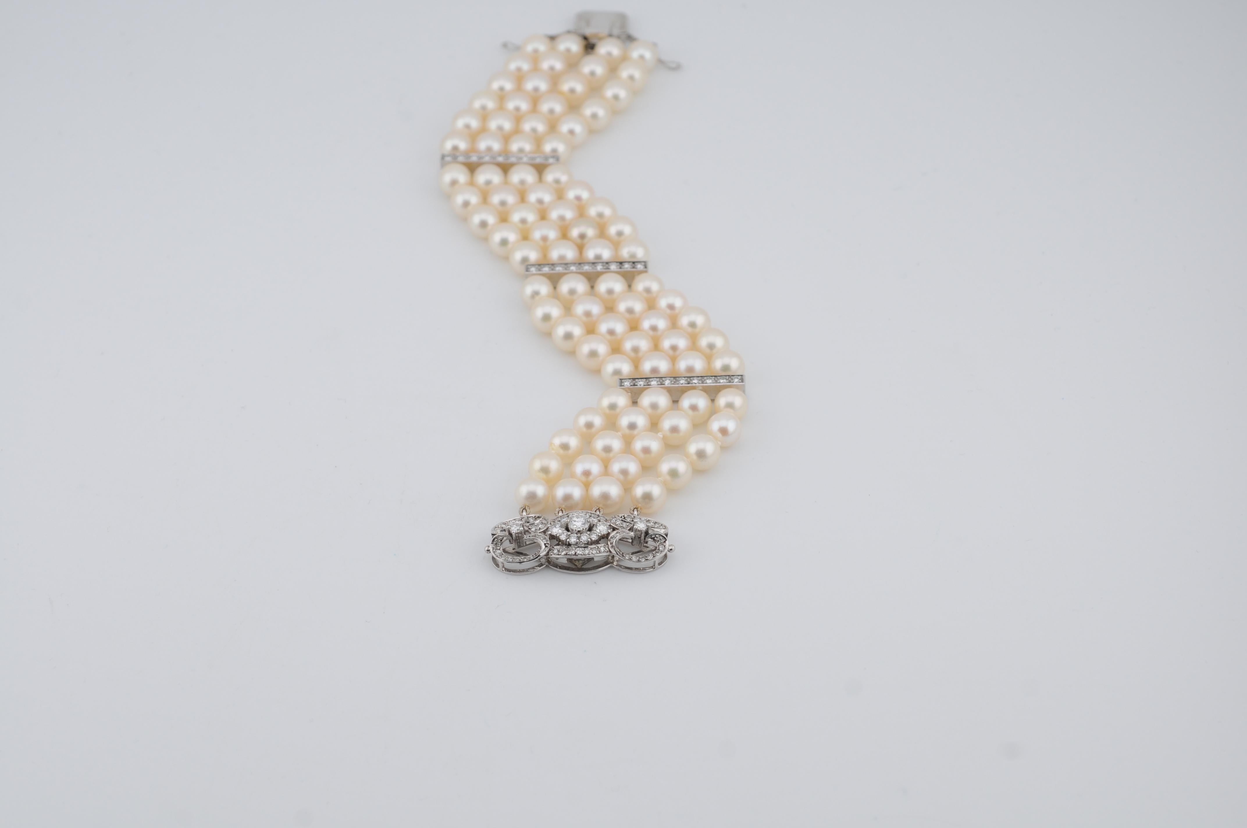 Estetismo Bracciale di perle con perle coltivate Nature e circa 3 carati di diamanti  Bianco 18 carati in vendita