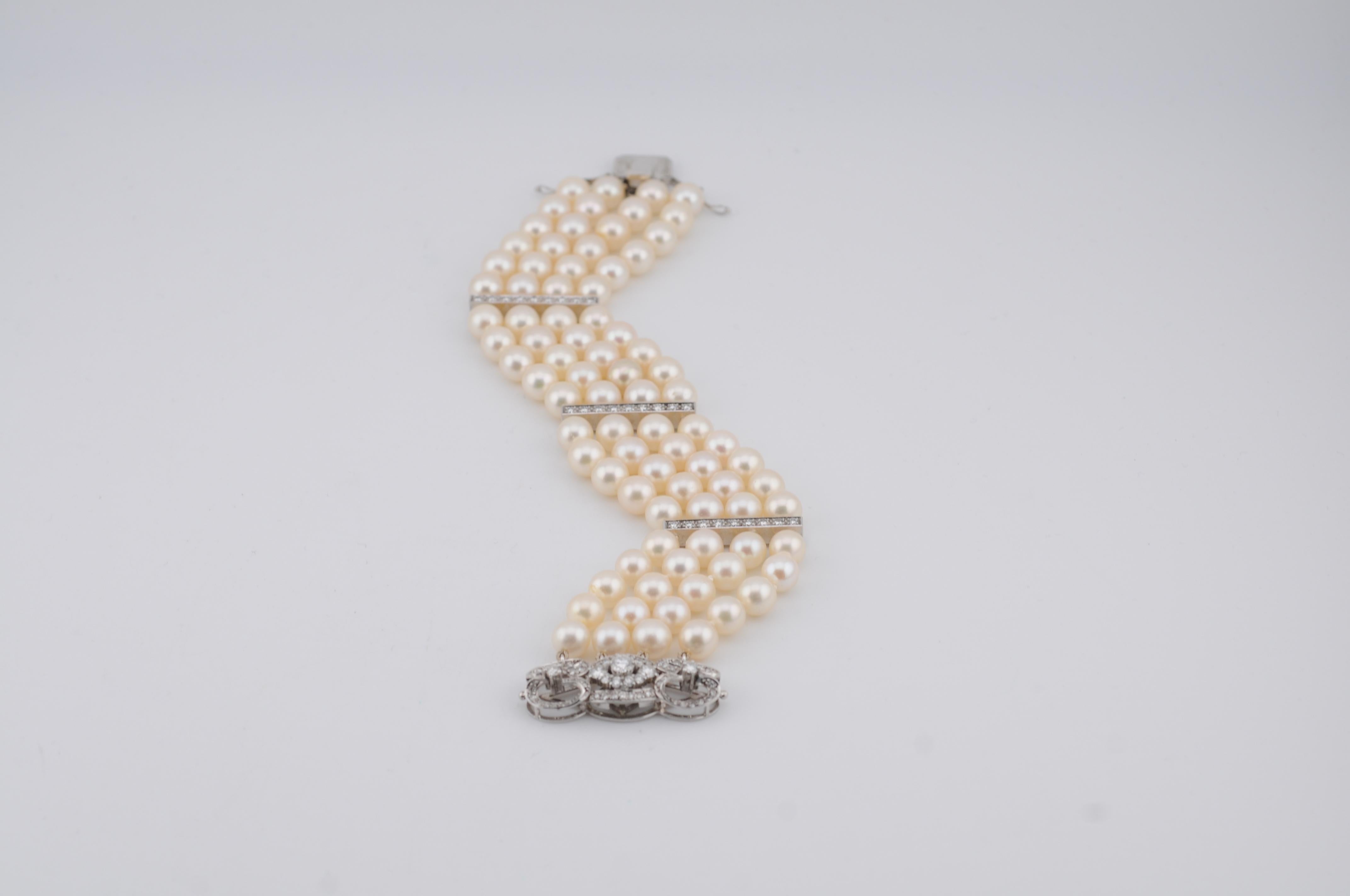 Taglio rotondo Bracciale di perle con perle coltivate Nature e circa 3 carati di diamanti  Bianco 18 carati in vendita