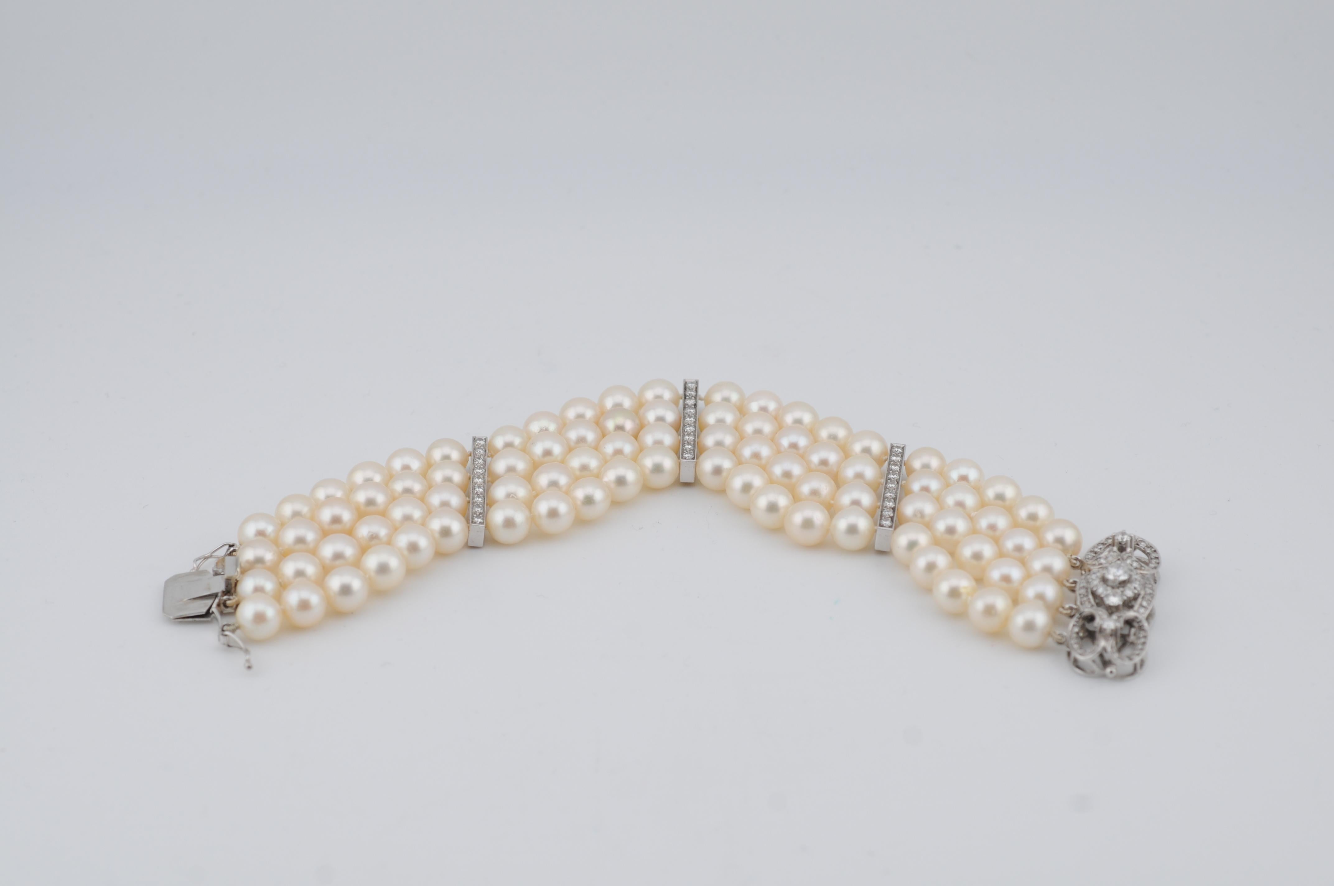 Bracciale di perle con perle coltivate Nature e circa 3 carati di diamanti  Bianco 18 carati In condizioni buone in vendita a Berlin, BE