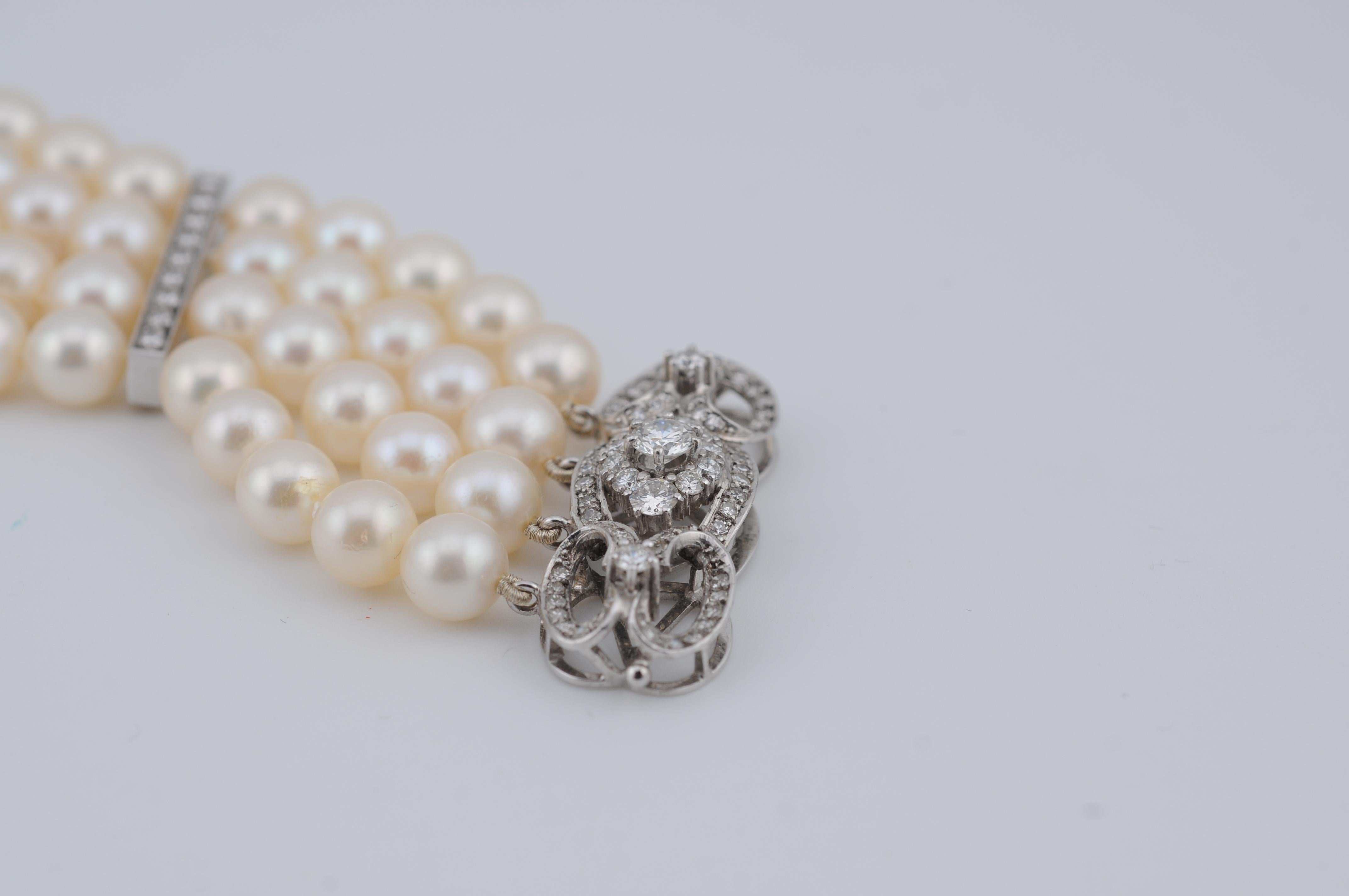 da uomo o donna Bracciale di perle con perle coltivate Nature e circa 3 carati di diamanti  Bianco 18 carati in vendita