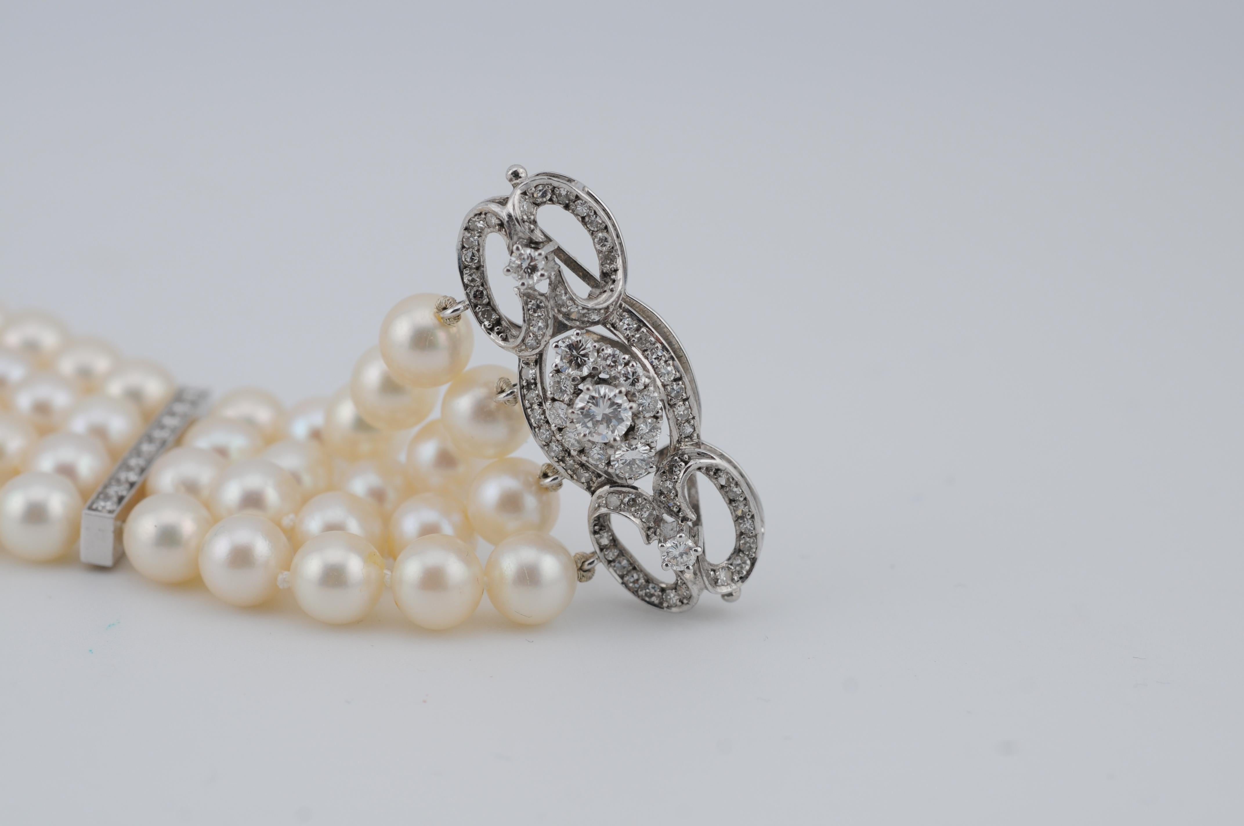 Bracciale di perle con perle coltivate Nature e circa 3 carati di diamanti  Bianco 18 carati in vendita 1