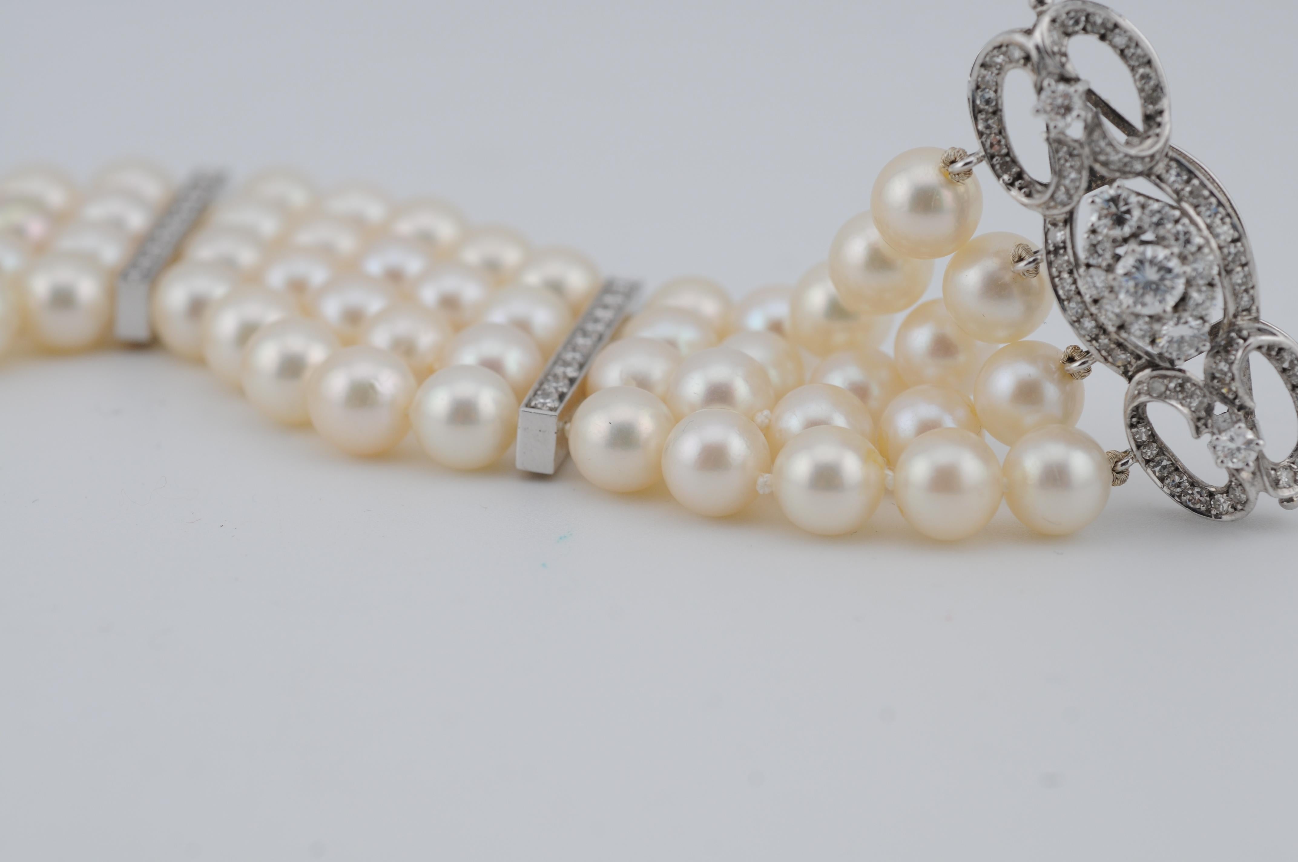 Bracciale di perle con perle coltivate Nature e circa 3 carati di diamanti  Bianco 18 carati in vendita 2