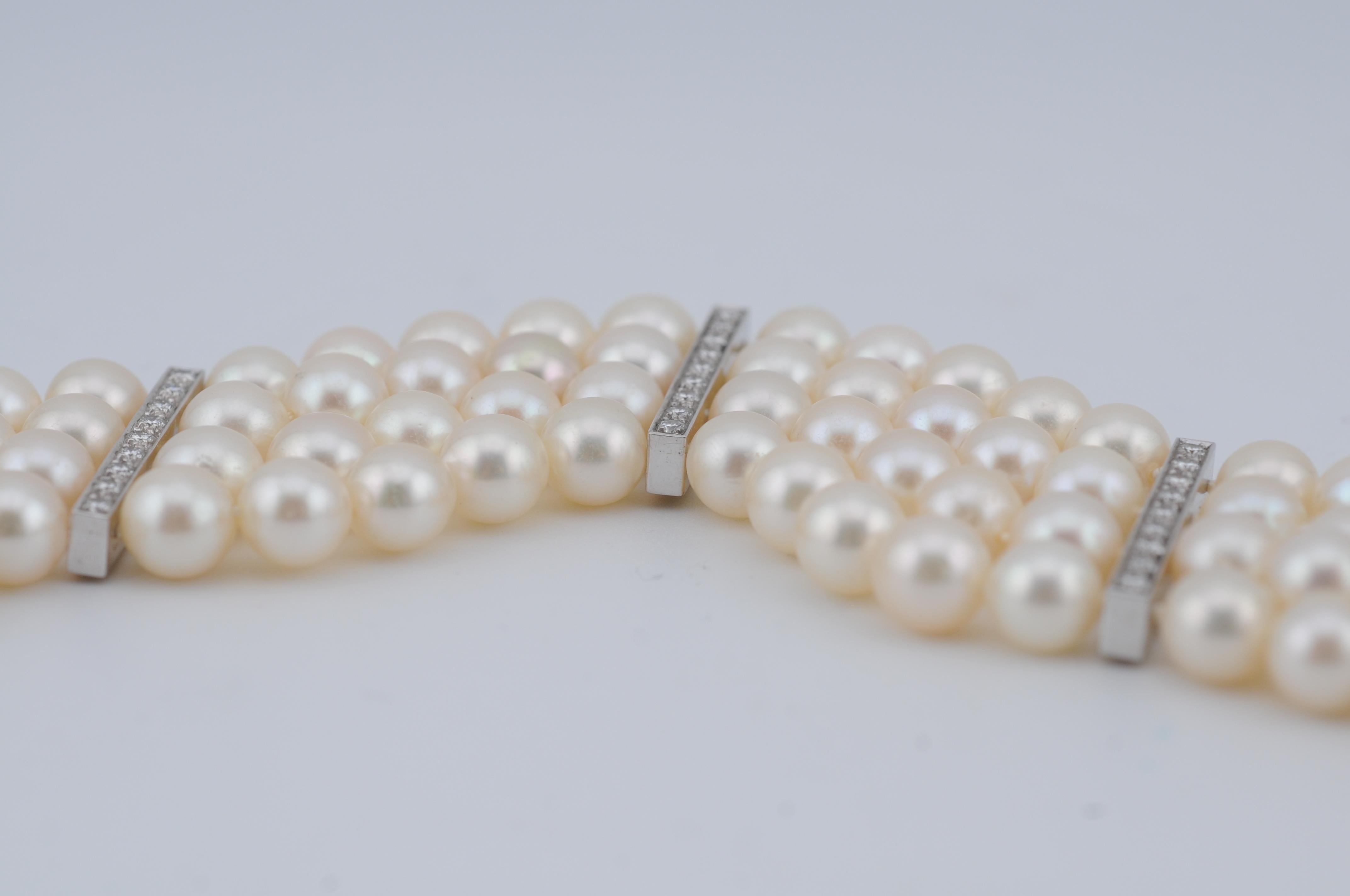 Bracciale di perle con perle coltivate Nature e circa 3 carati di diamanti  Bianco 18 carati in vendita 3