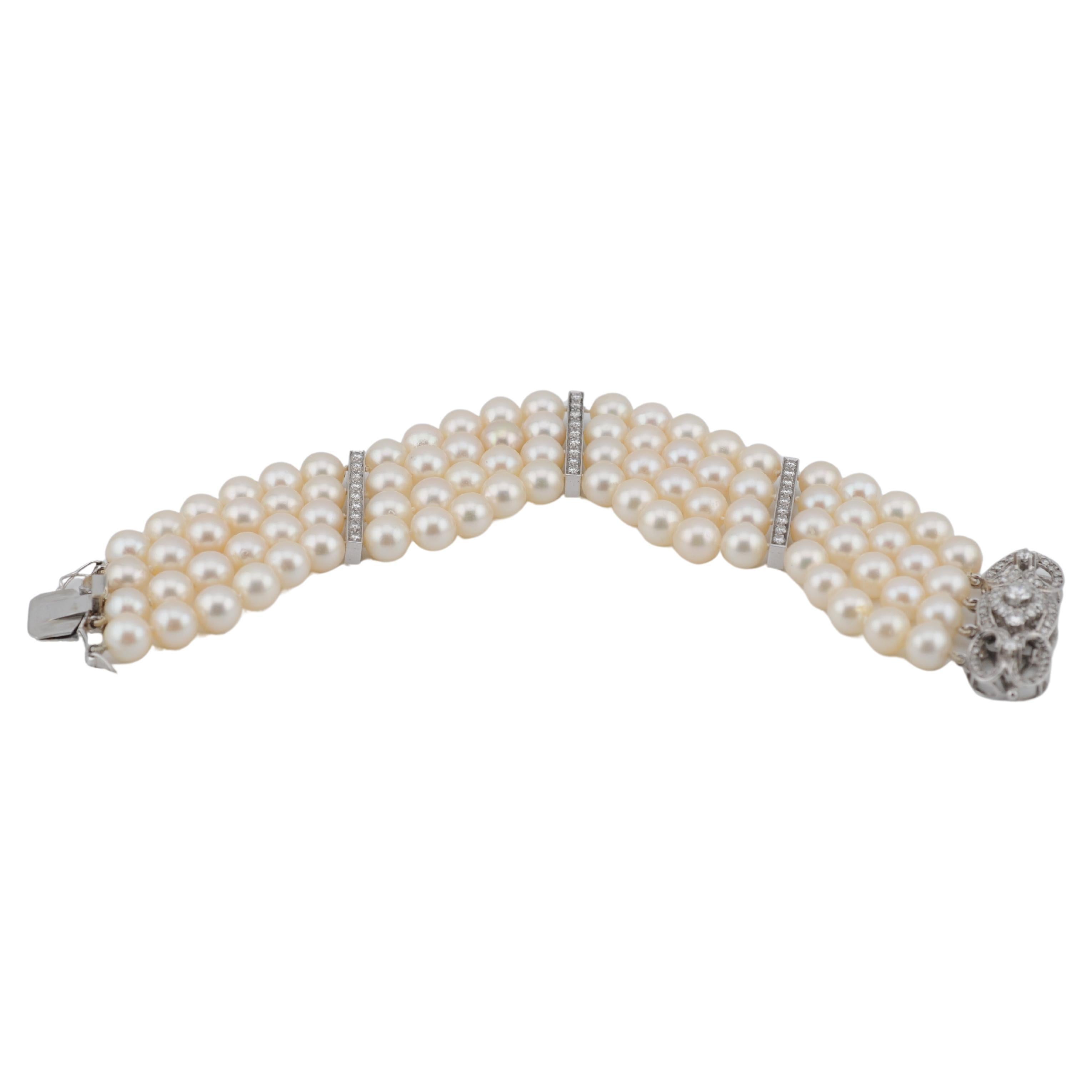 Bracciale di perle con perle coltivate Nature e circa 3 carati di diamanti  Bianco 18 carati in vendita
