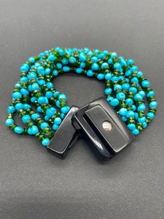 Bracelet de perles et diopsite turquoise en bakélite
