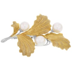 Pearl Brooche by Buccellati 18 Karat Yellow and White Gold