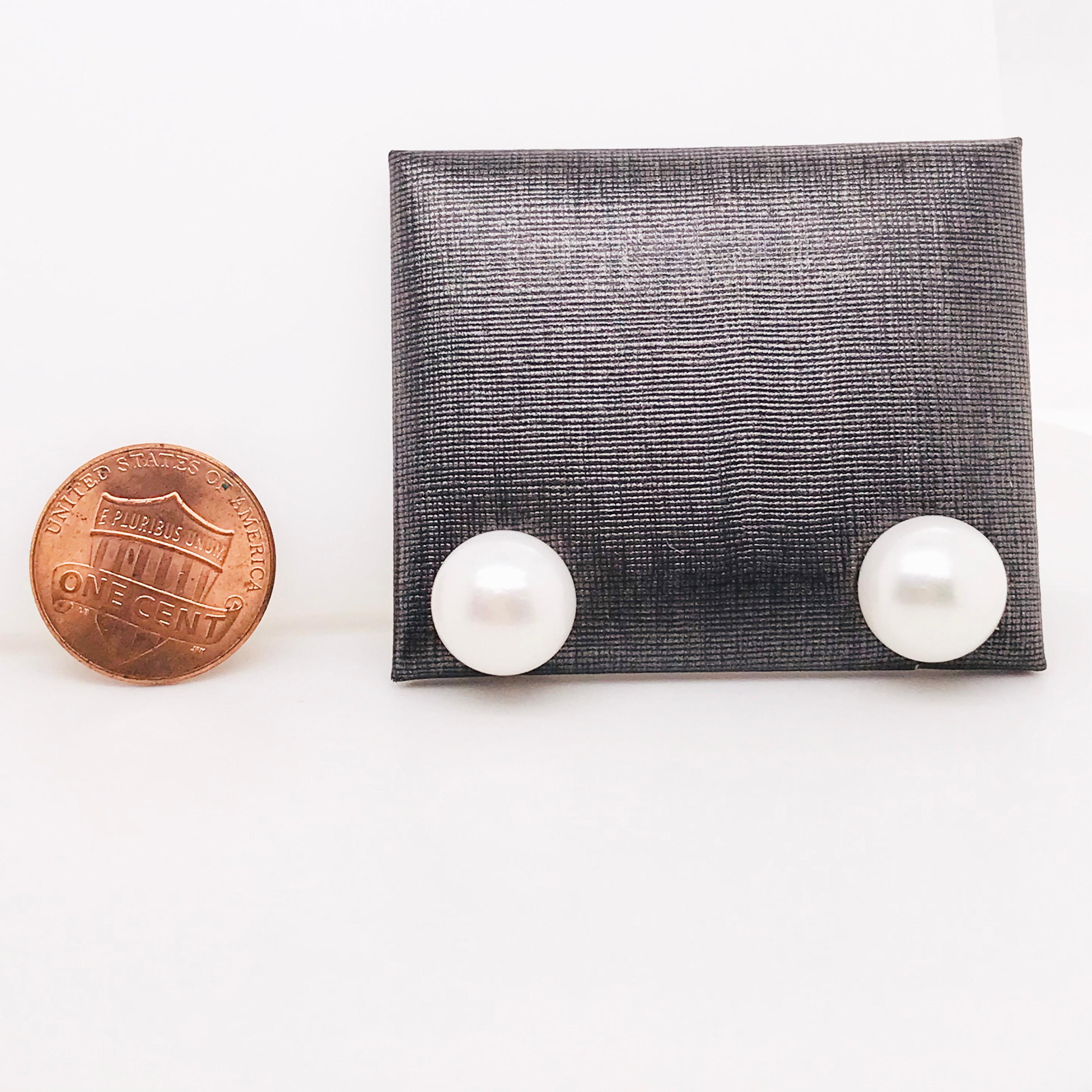 Round Cut Pearl Button Stud Earrings in Sterling Silver For Sale