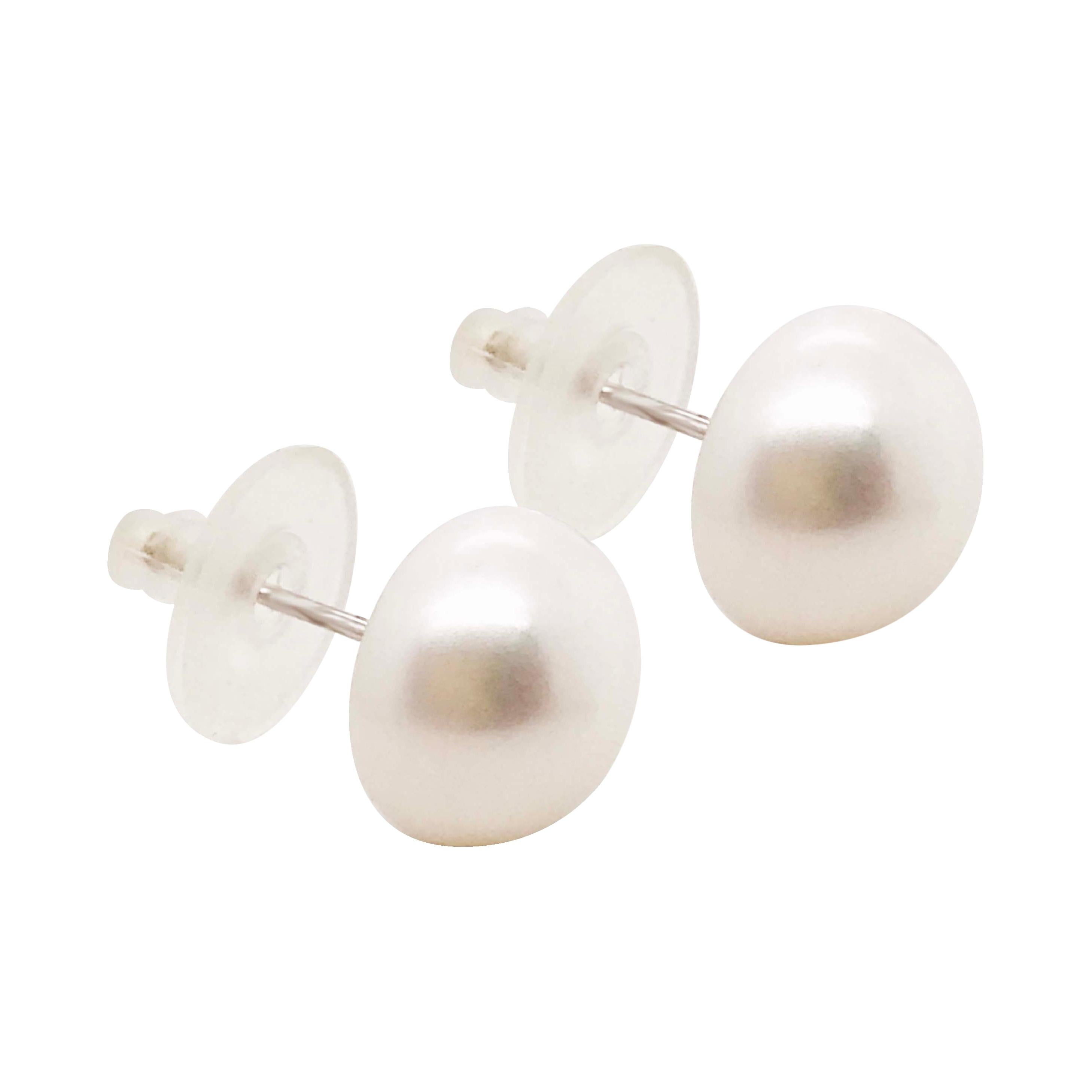 Pearl Button Stud Earrings in Sterling Silver For Sale at 1stDibs