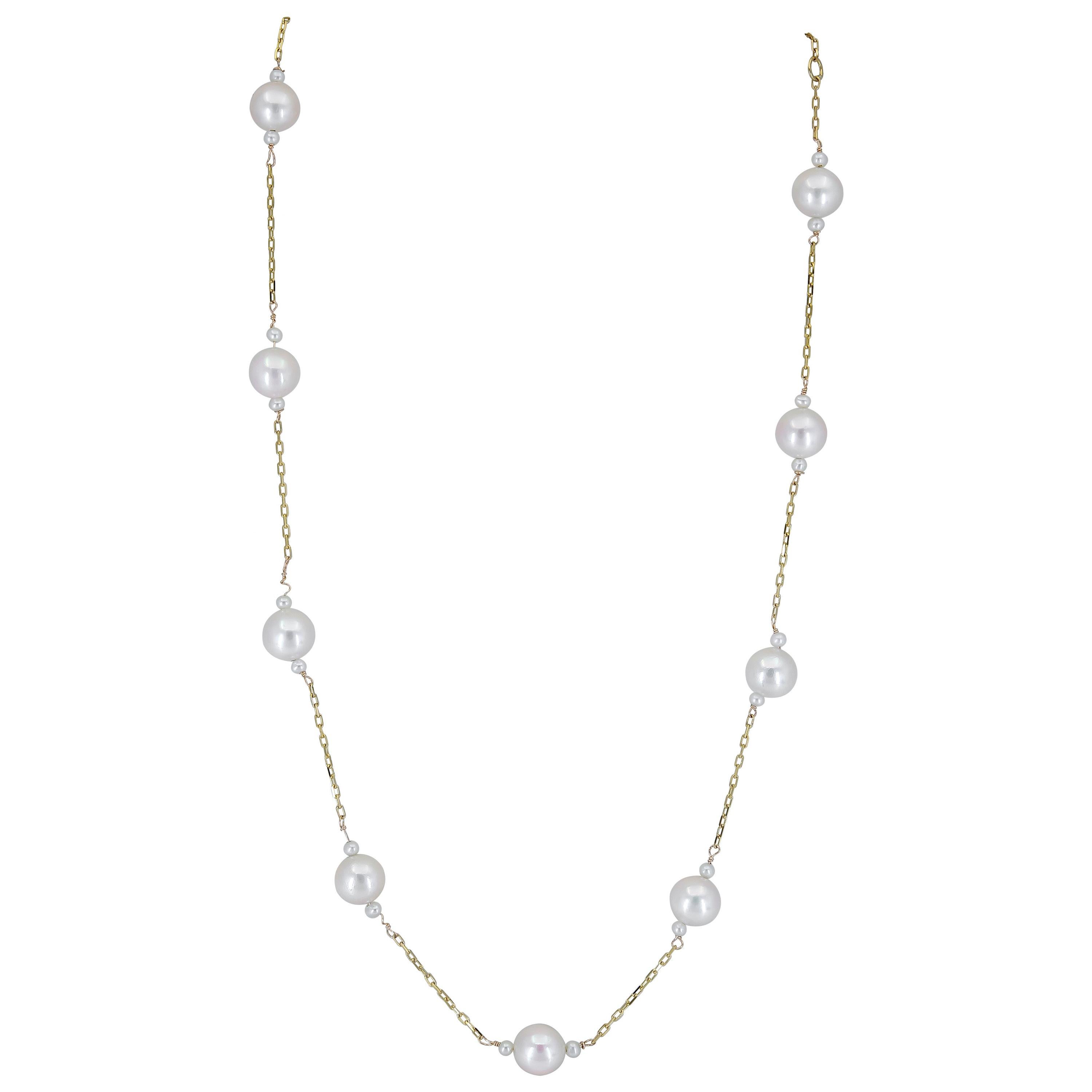 Timeless Vintage New 14K Yellow Gold Drop Akoya Cultured Pearl & Diamond Drop Pendant/ Necklace/ 16” Rope Chan