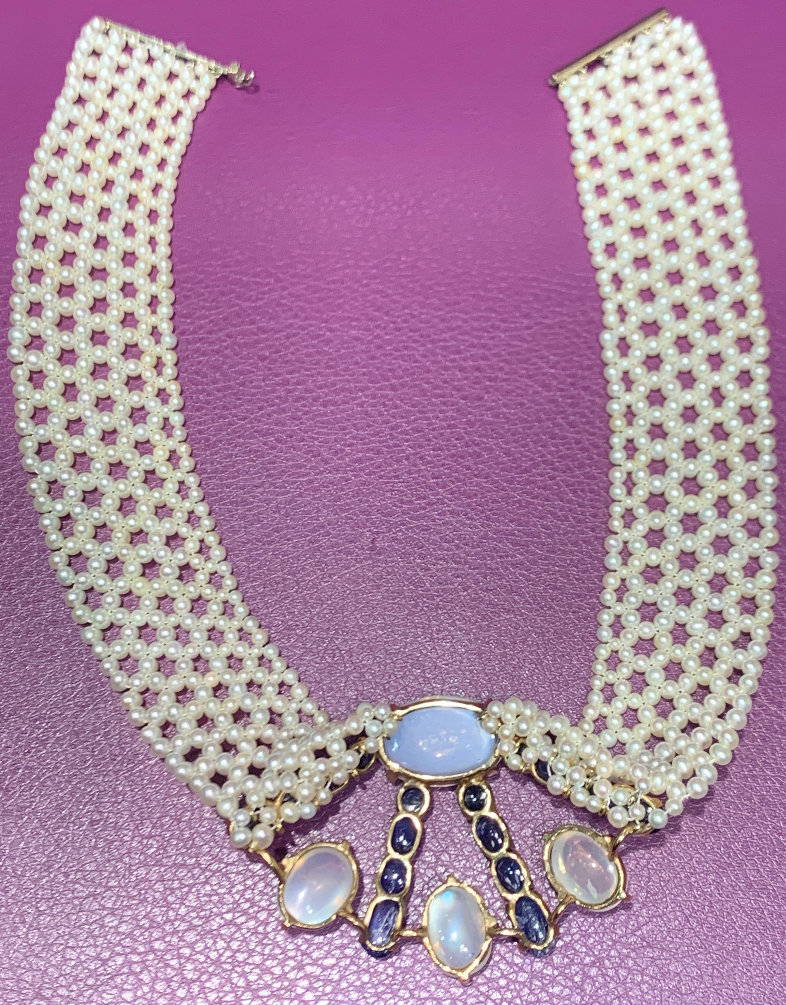 Bead Pearl and Cabochon Gem Choker For Sale
