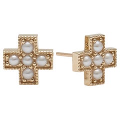 Pearl Cabochon Heirloom Studs 14k Yellow Gold