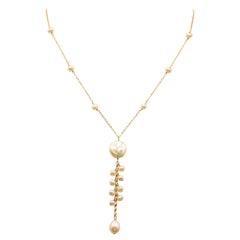 Pearl Chain Necklace 14 Karat Yellow Gold Dangle Pearl Necklace #16