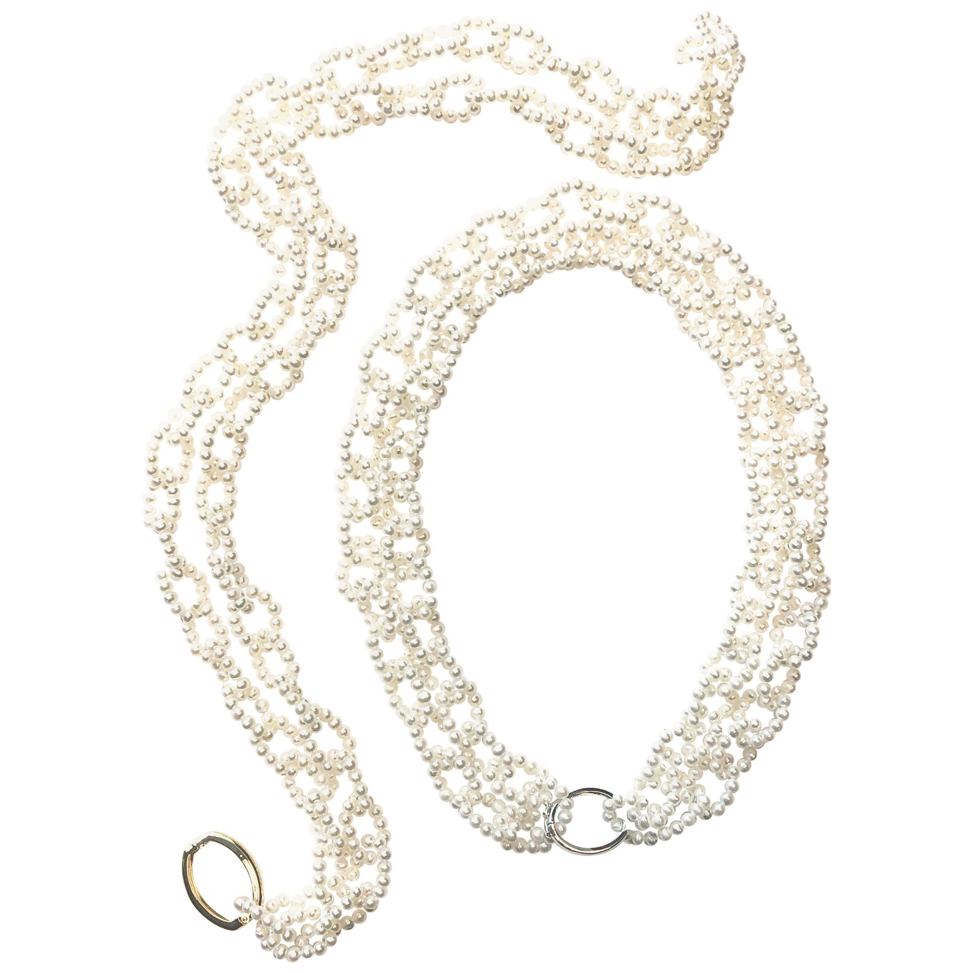 36-Inch White Pearl "Open Chain Link" Necklace with Silver Toned Clasp