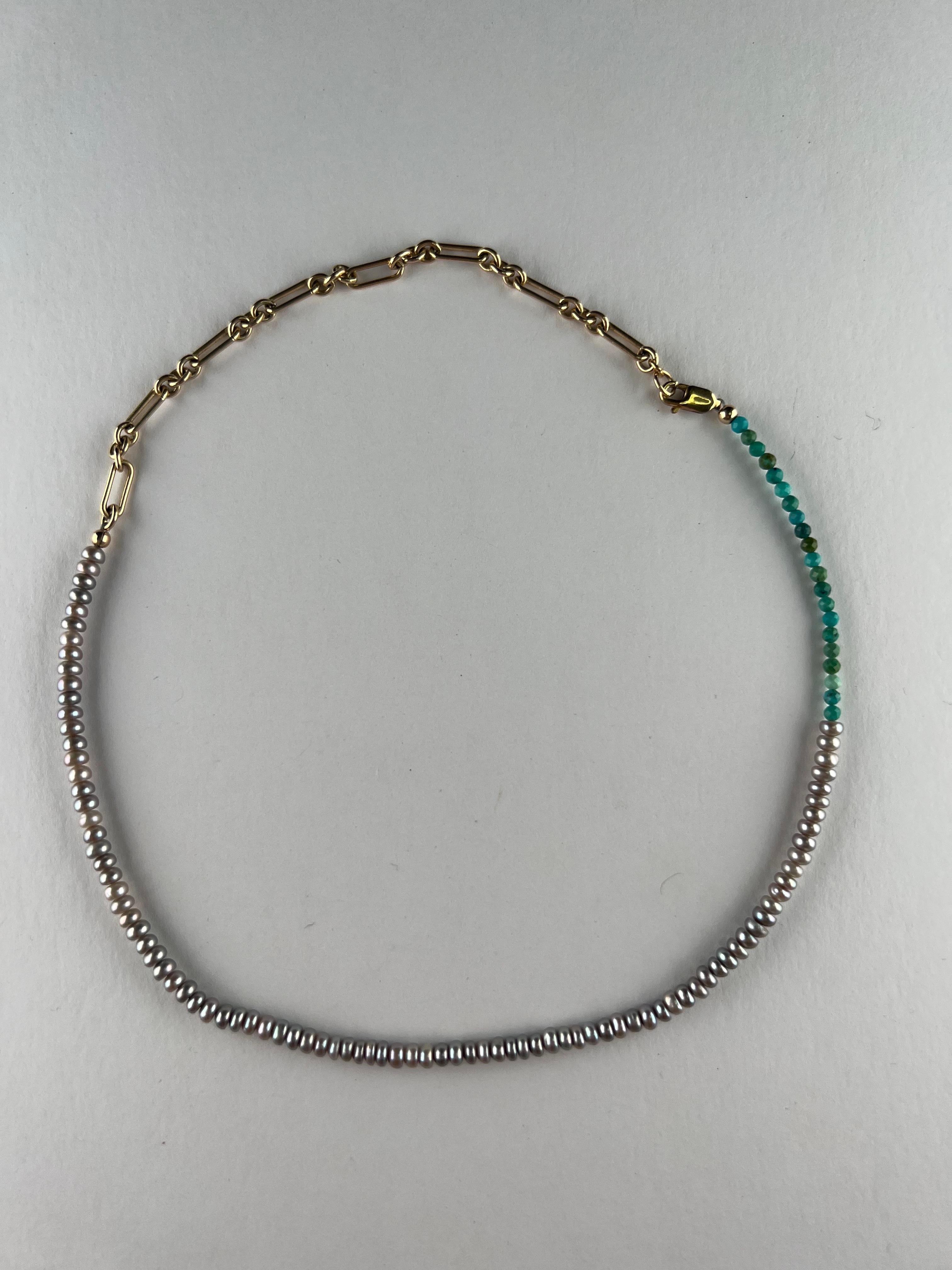 Collana con catena di perle e perline turchesi Choker in vendita 1