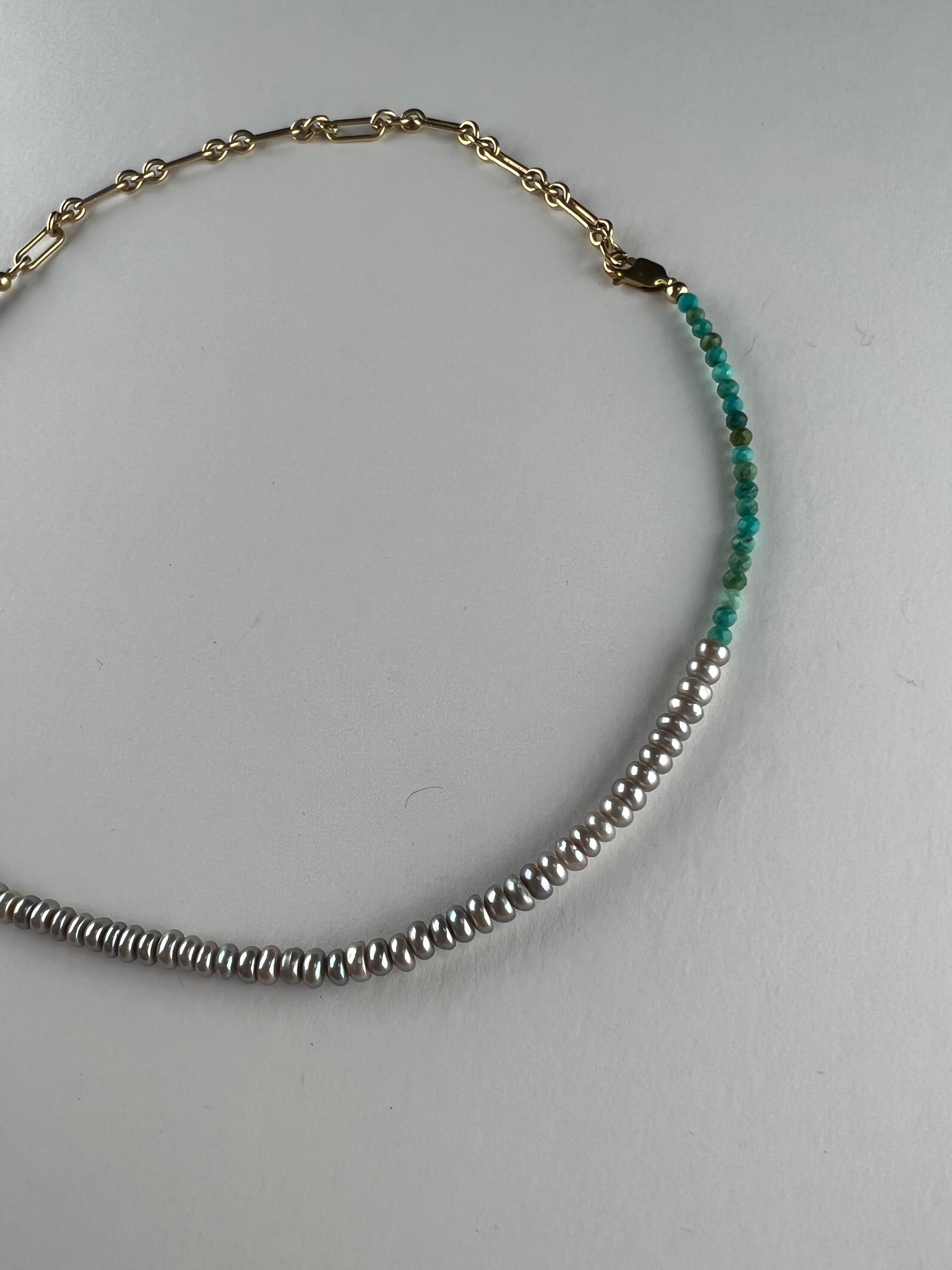 Collana con catena di perle e perline turchesi Choker in vendita 3