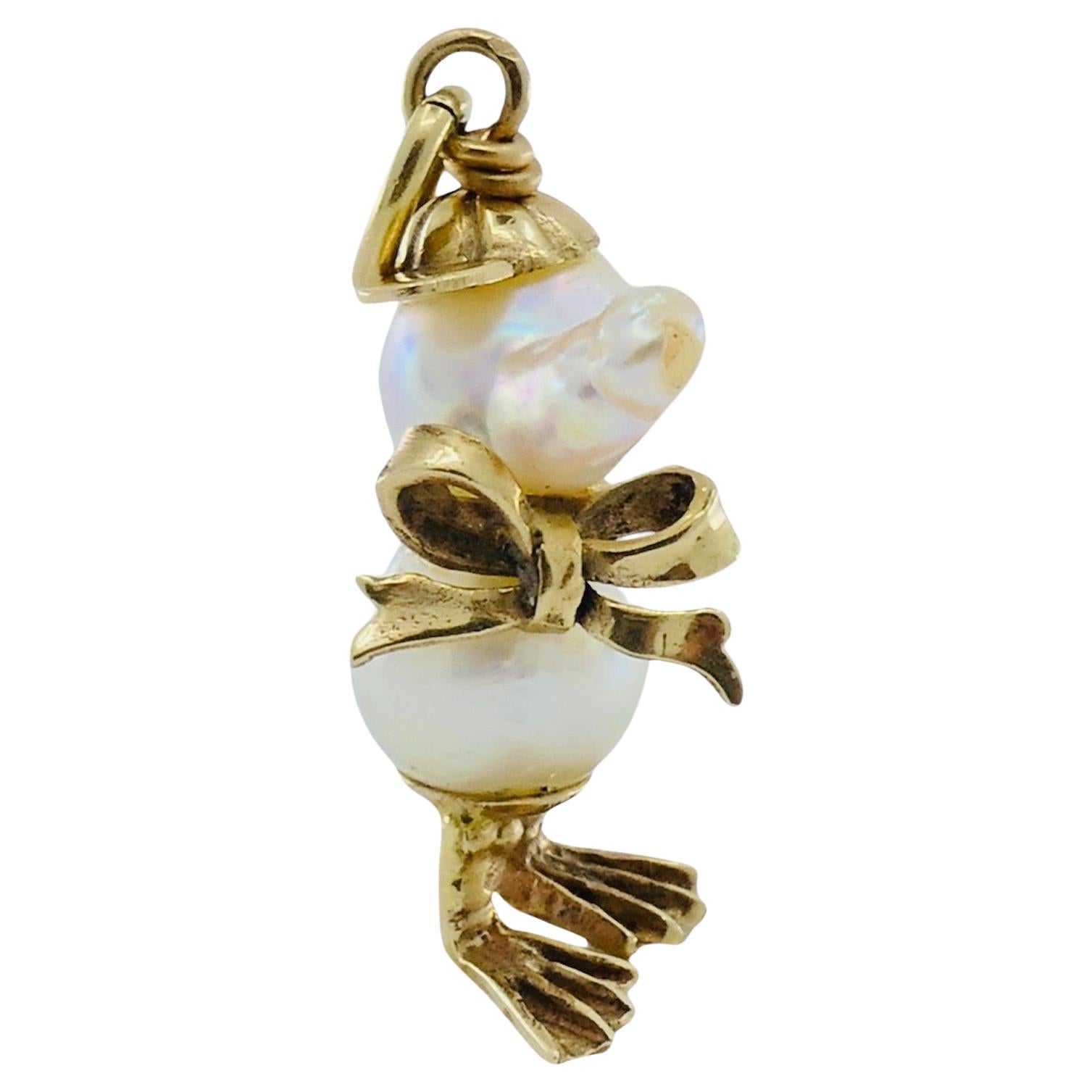 Pearl Charm Vintage 10k Gold Duckling