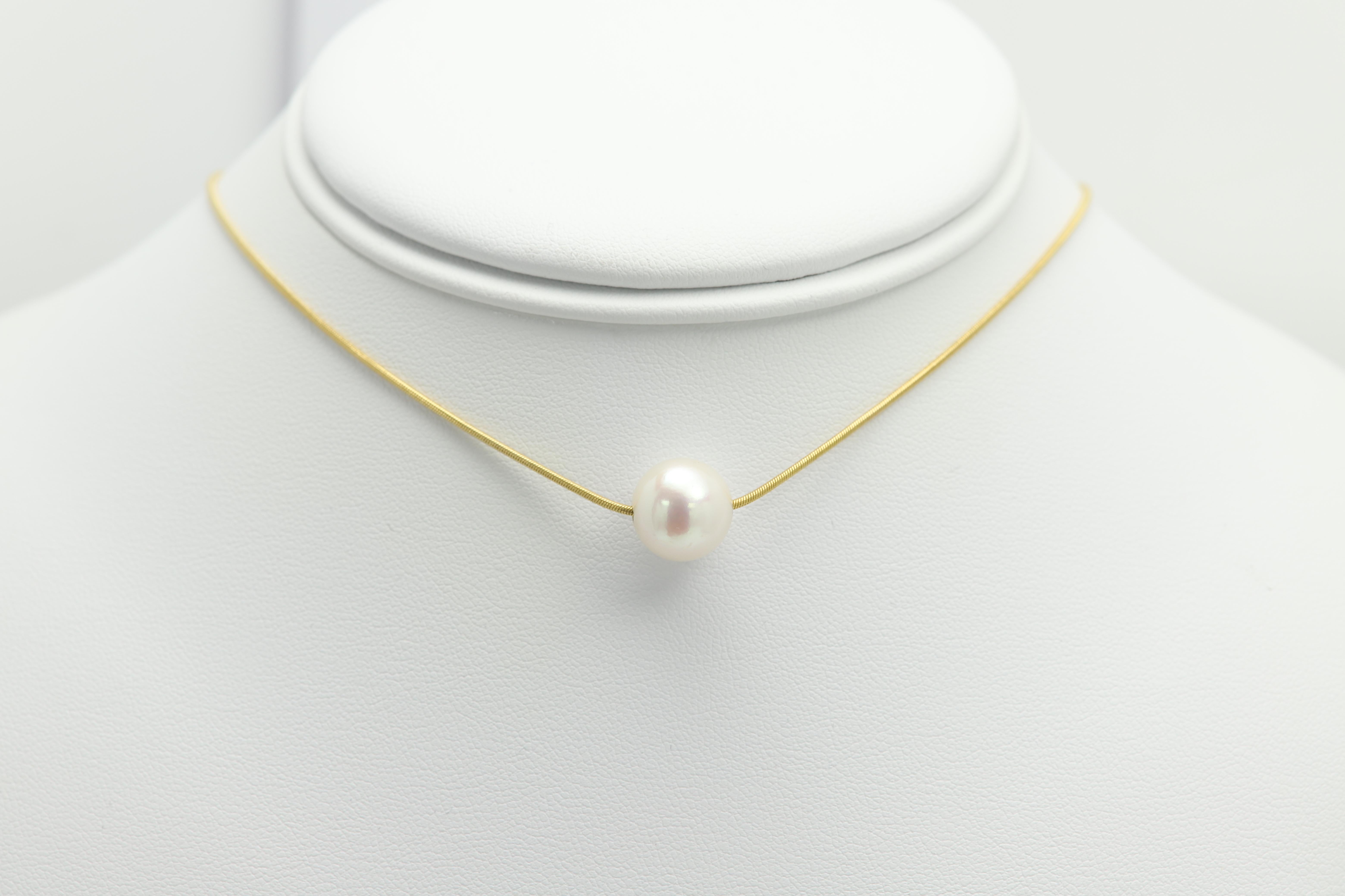 Tour de cou en perles Or jaune 18 carats Choker en or Contemporary Pearl Thin Chain en vente 4