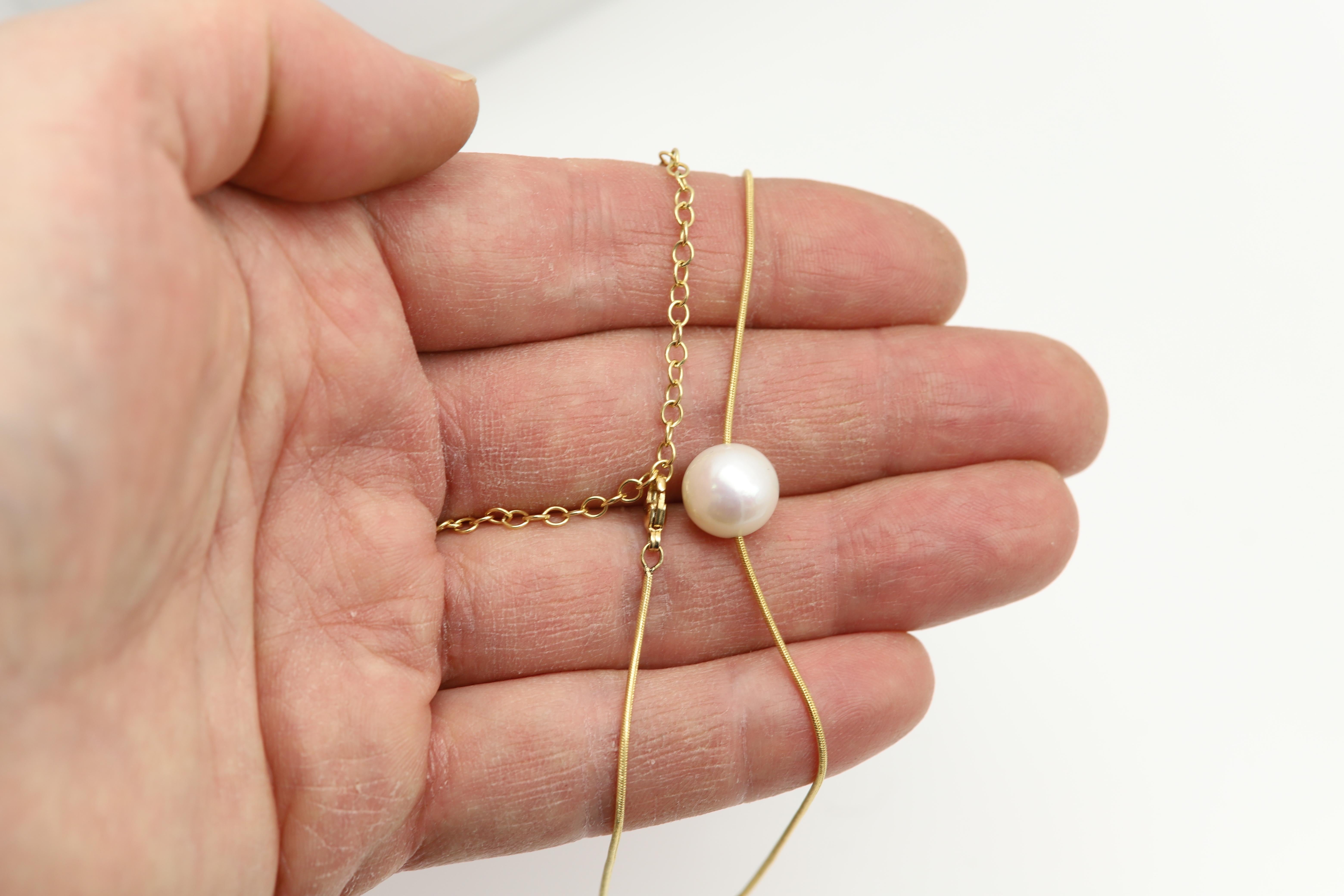 Tour de cou en perles Or jaune 18 carats Choker en or Contemporary Pearl Thin Chain en vente 5
