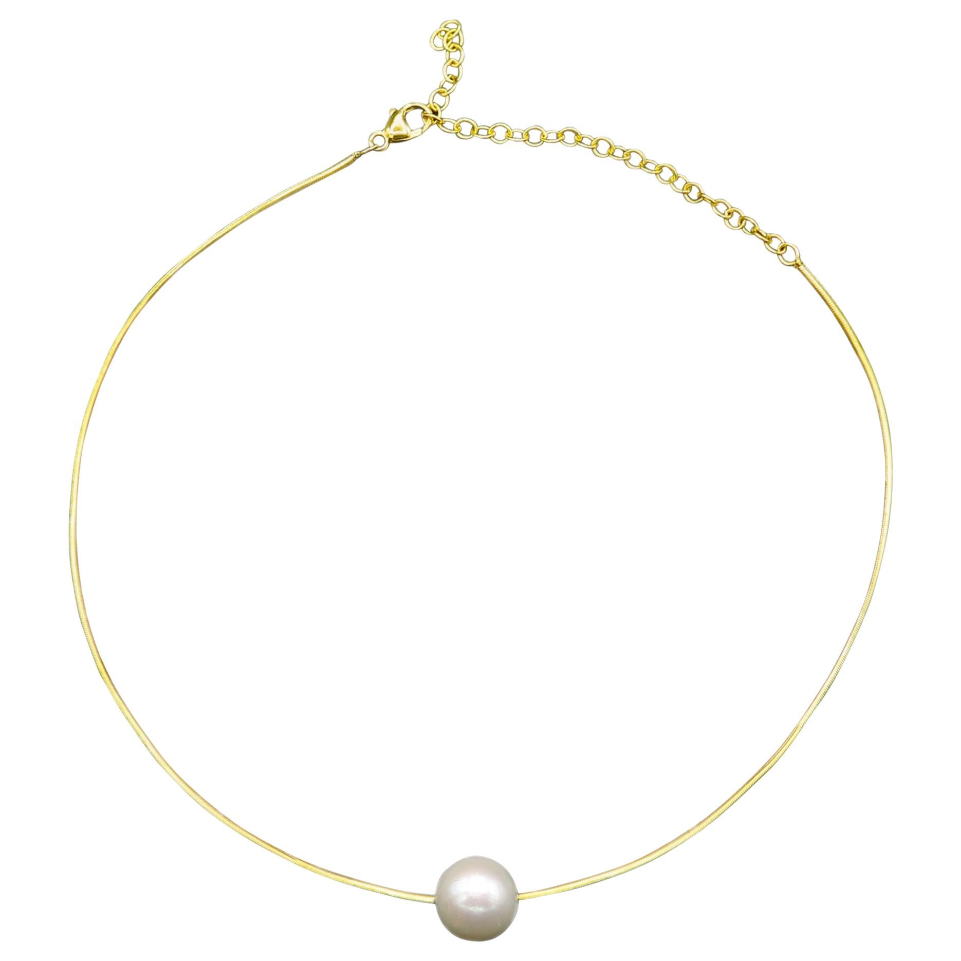 Perlenhalsband 18 Karat Gelbgold Zeitgenössisches Goldhalsband Perle dünne Kette