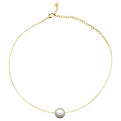 Perlenhalsband 18 Karat Gelbgold Zeitgenössisches Goldhalsband Perle dünne Kette
