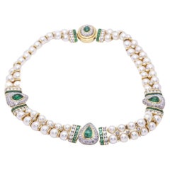 PEARL CHOKER Halskette mit Diamanten und Smaragden