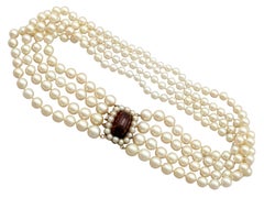 Pearl Choker with Garnet and Pearl Yellow Gold Clasp