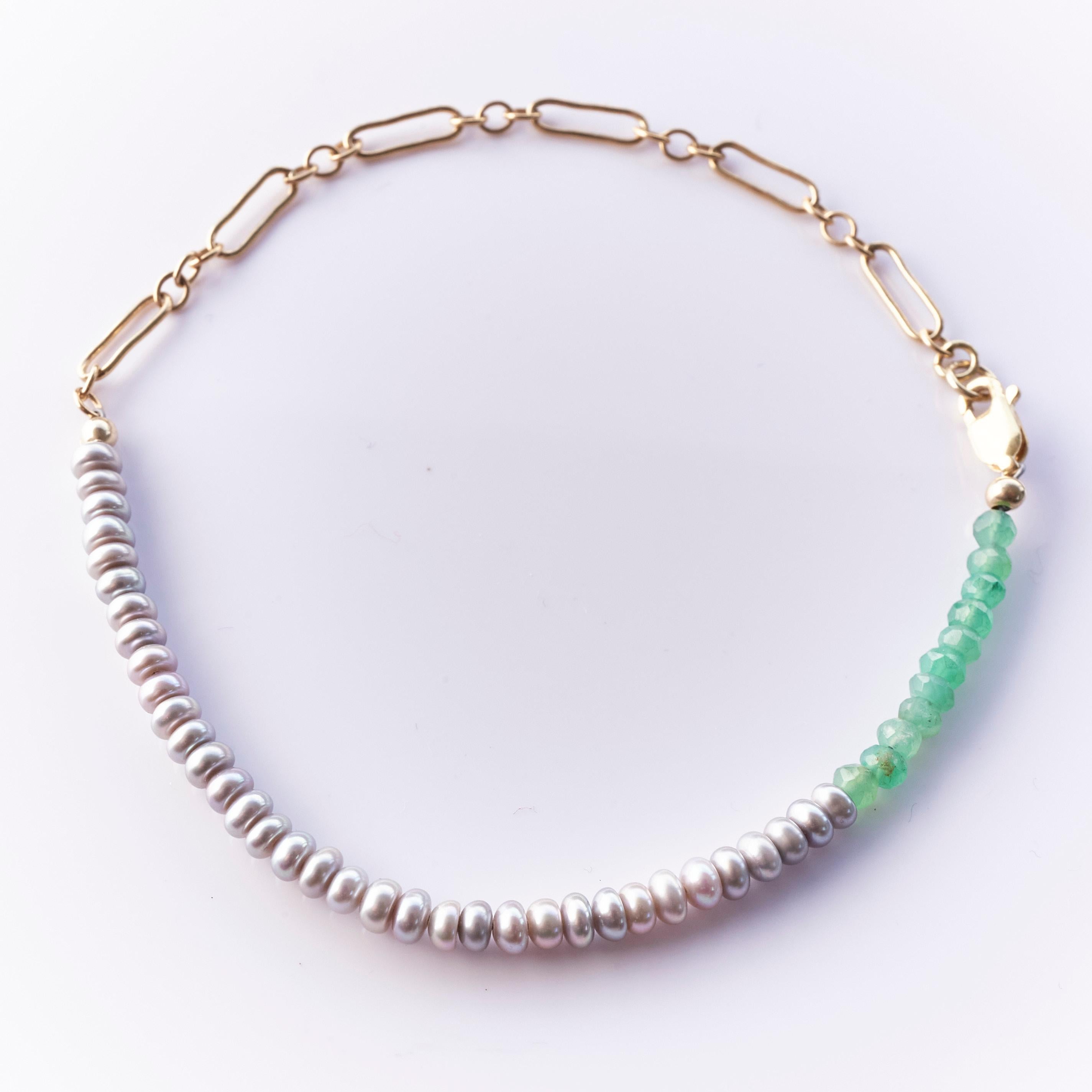 Pearl Chrysoprase  Bead Bracelet Gold Filled Chain J Dauphin

