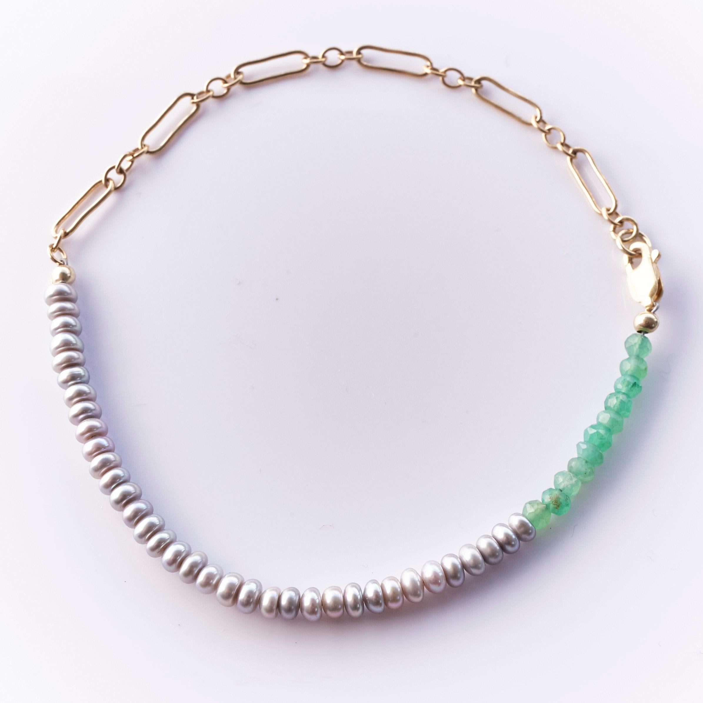 Round Cut Pearl Chrysoprase Bead Bracelet Gold Filled Chain J Dauphin For Sale