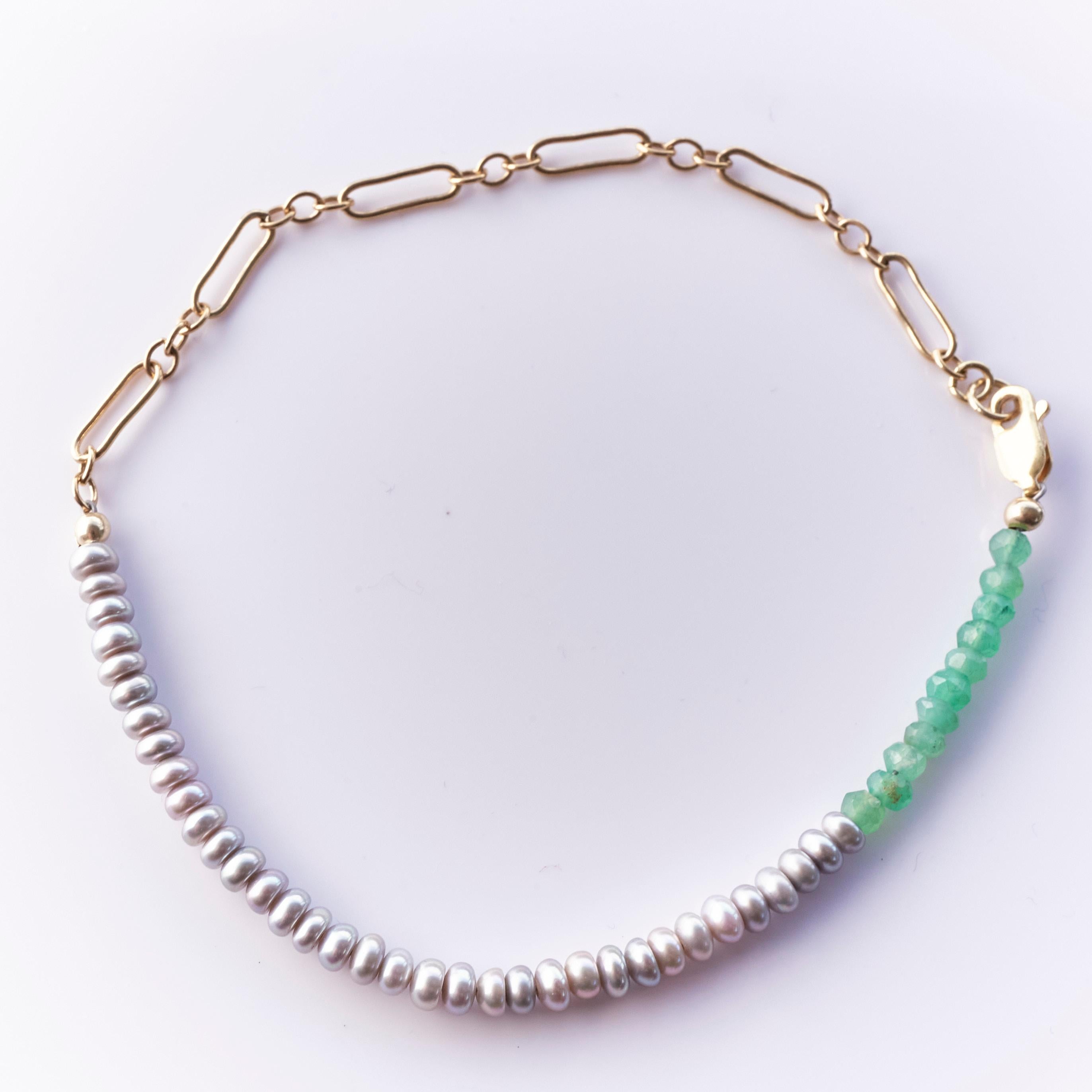 Pearl Chrysoprase Bead Bracelet Gold Filled Chain J Dauphin In New Condition For Sale In Los Angeles, CA