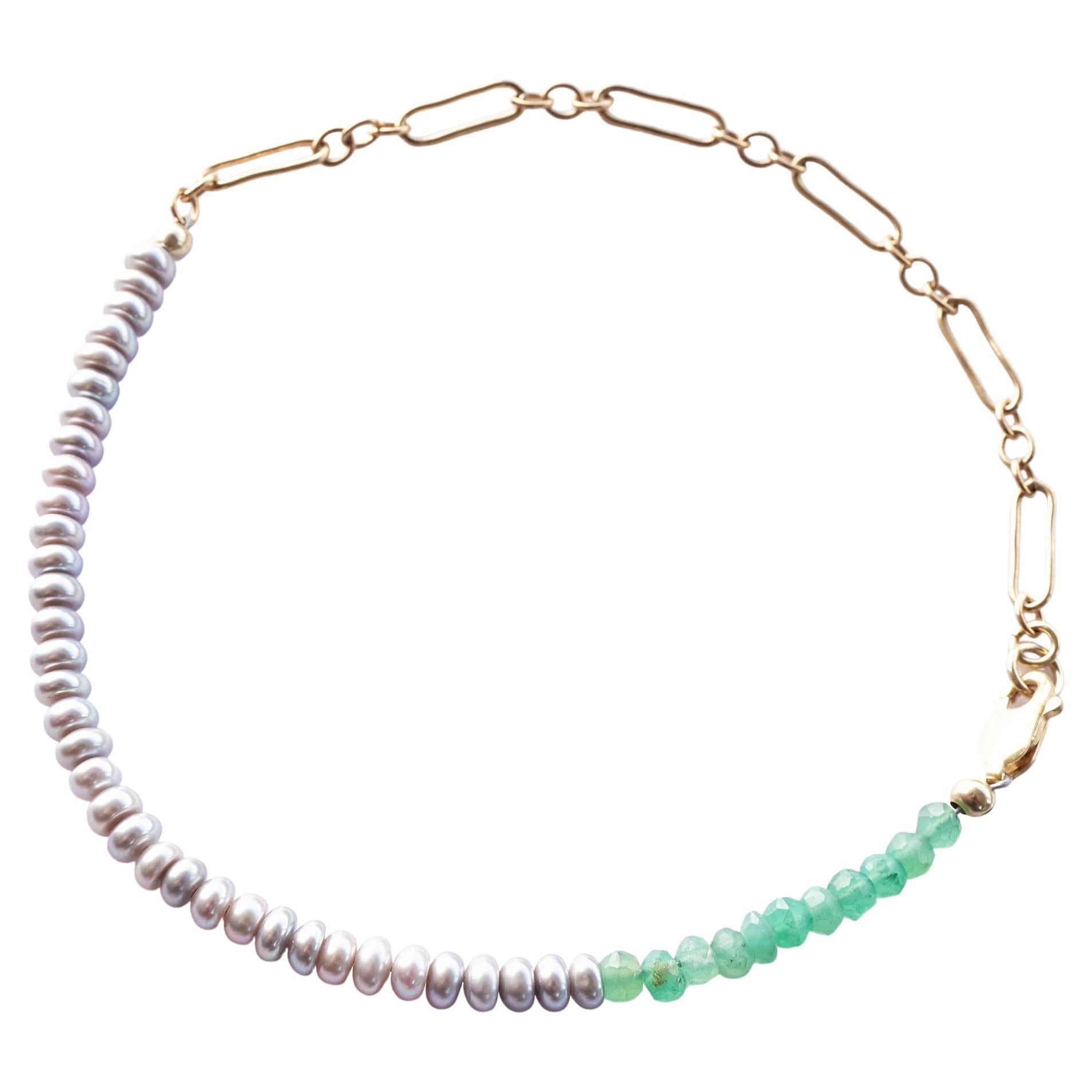 Pearl Chrysoprase Bead Bracelet Gold Filled Chain J Dauphin For Sale
