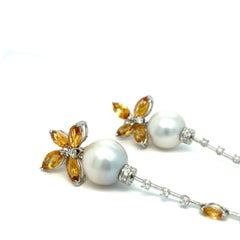 Pearl Citrine Diamond Drop Earrings