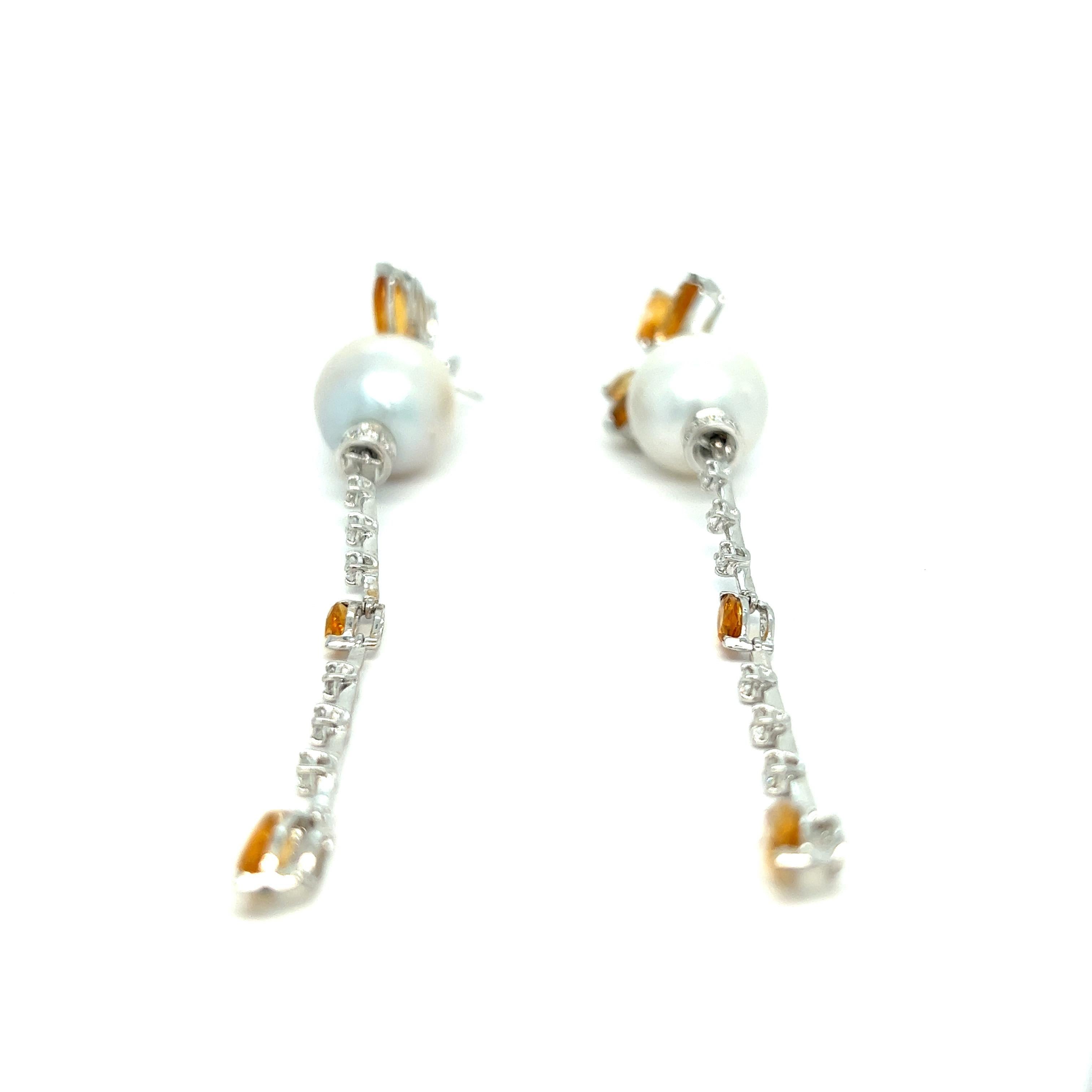 Women's Pearl Citrine Diamond Drop Earrings  For Sale