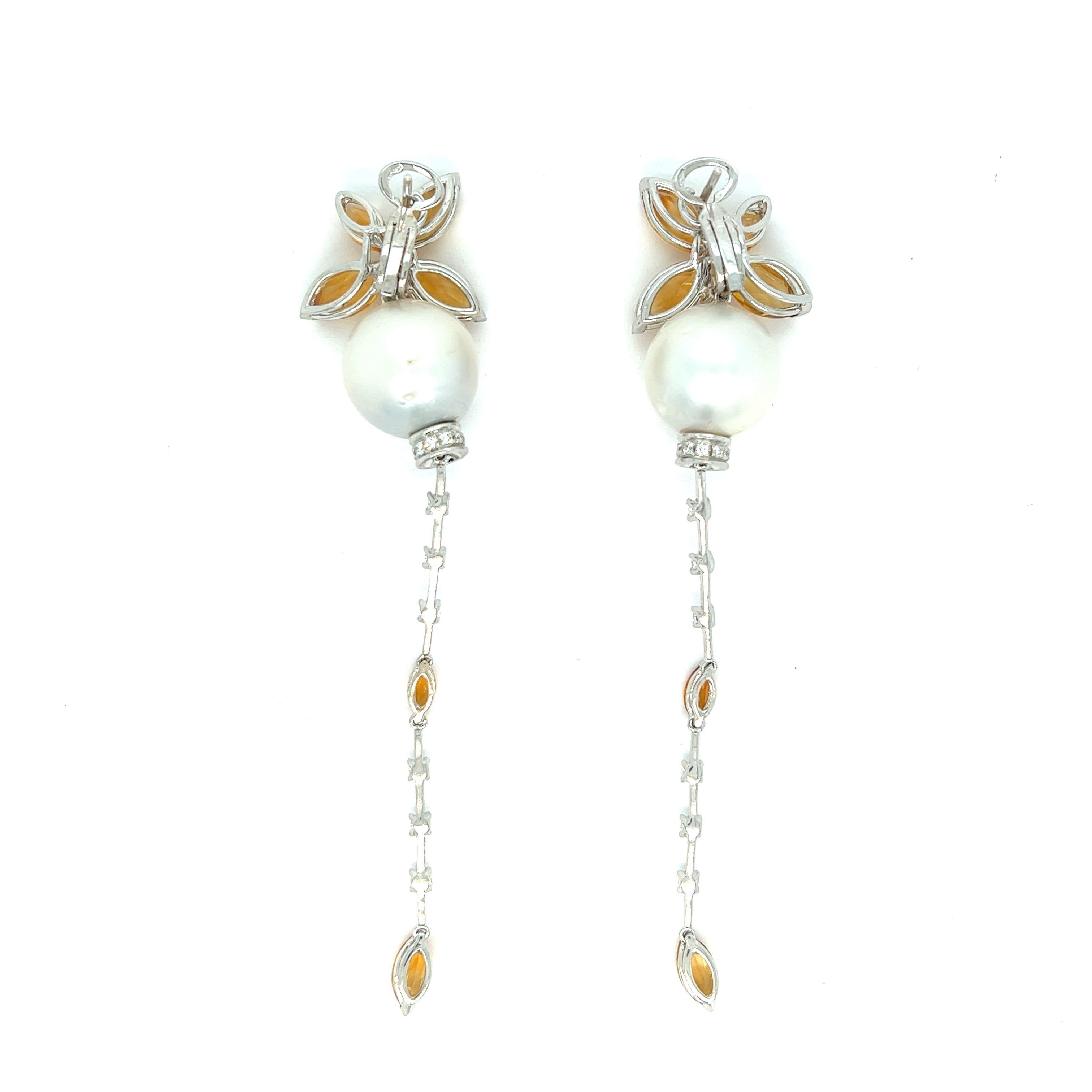 Perle-Zitrin-Diamant-Tropfen-Ohrringe  im Angebot 2