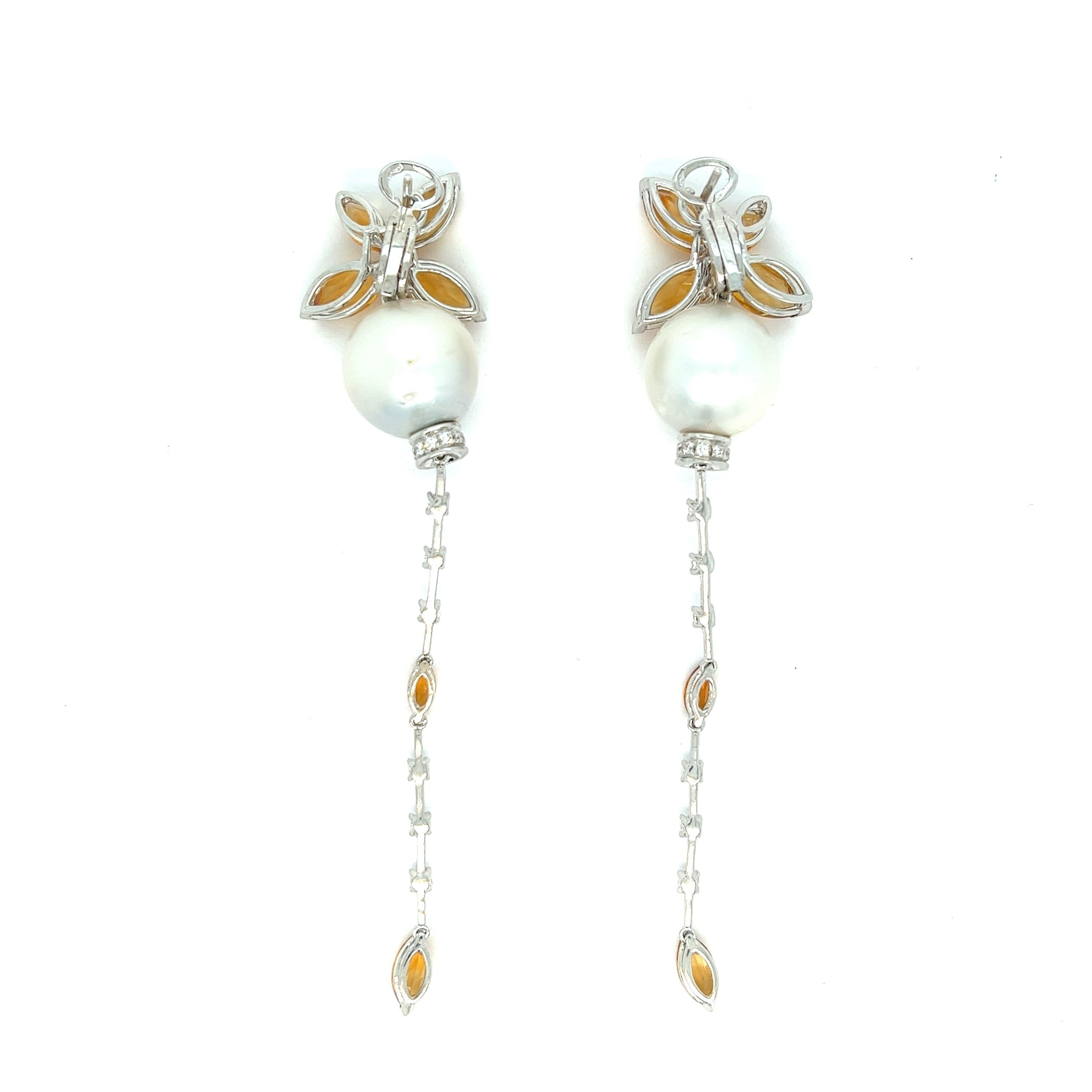 Orecchini con perla e diamante citrino in vendita 2