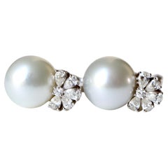 Orecchini a clip con perle in oro bianco 18 carati e diamanti da 1,4 carati