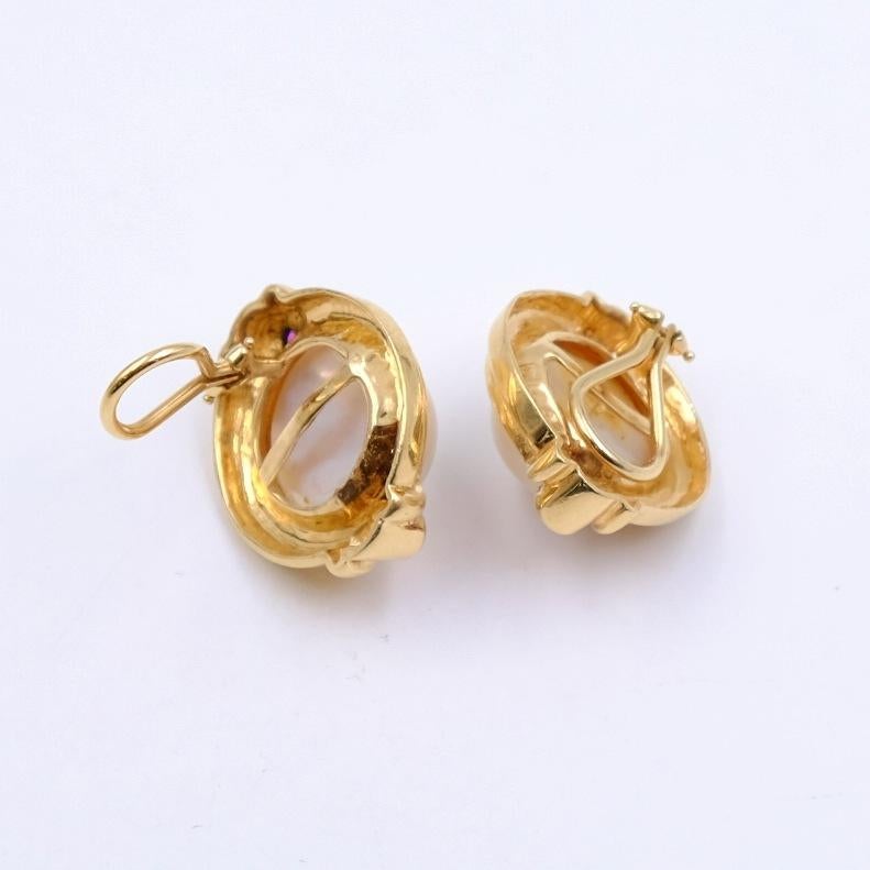 Brilliant Cut Pearl Clip On Earrings 14K Gold Ruby