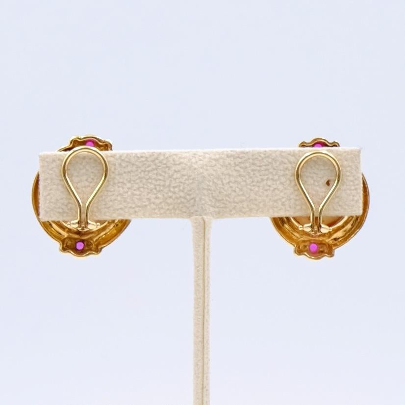 Pearl Clip On Earrings 14K Gold Ruby In Excellent Condition In Austin, TX