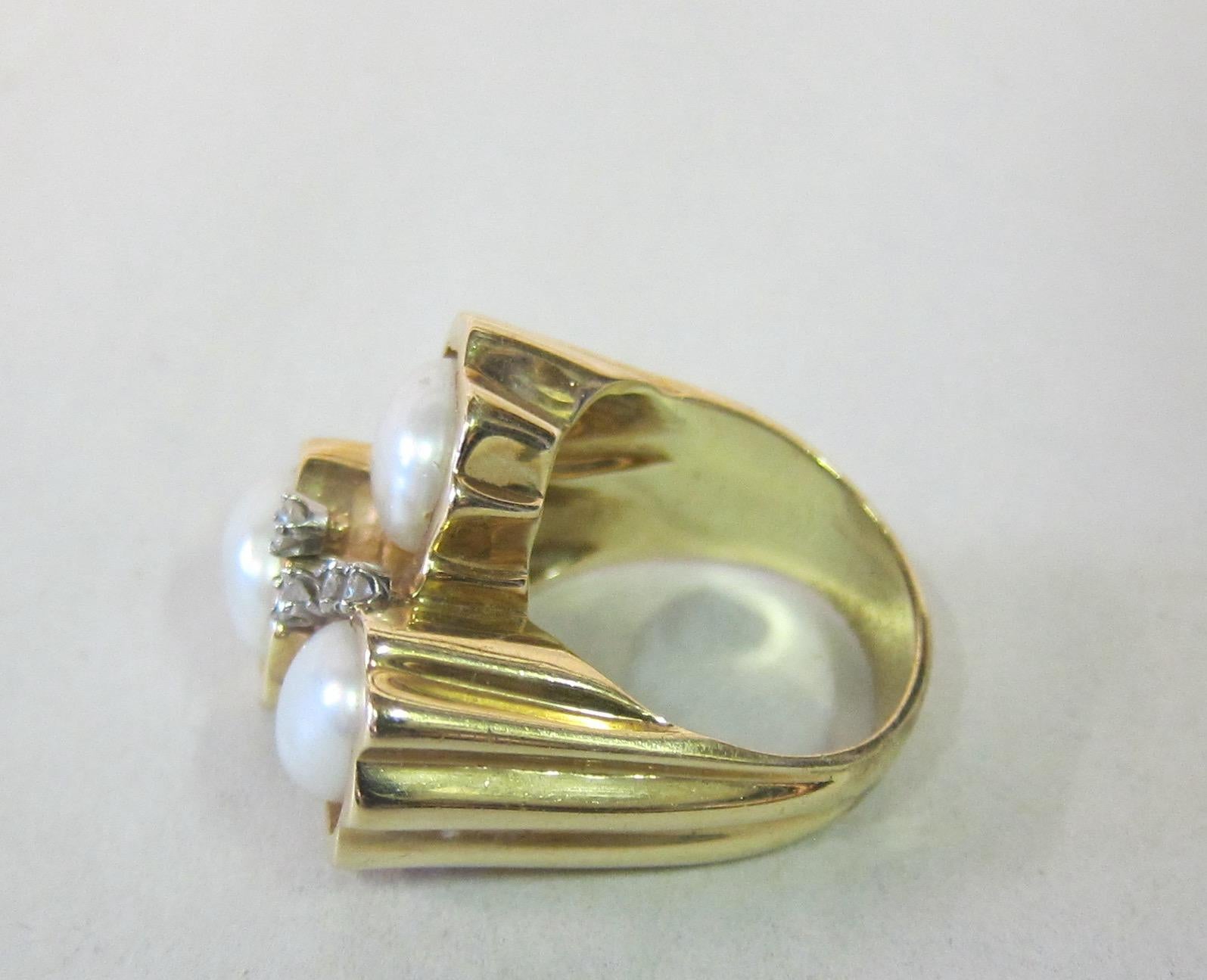 Modern Pearl Cluster & Diamond 14K Gold Ring