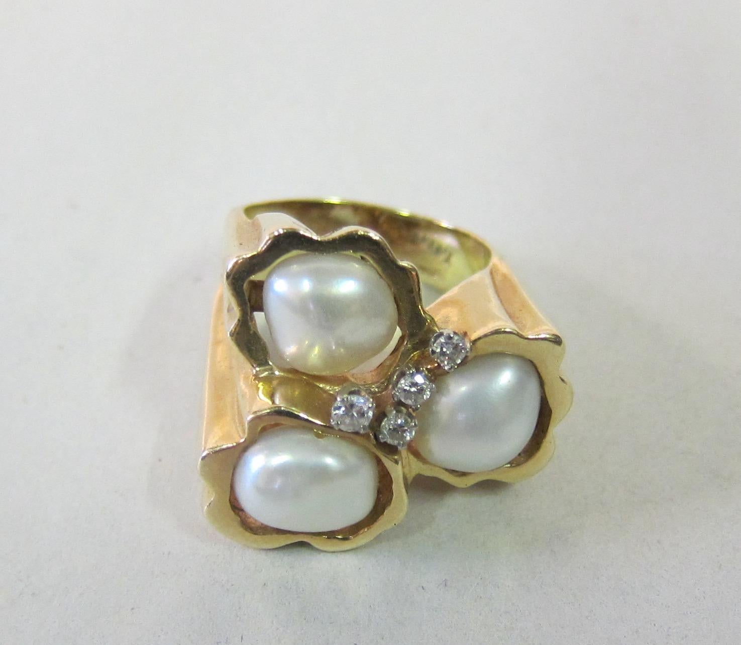 American Pearl Cluster & Diamond 14K Gold Ring