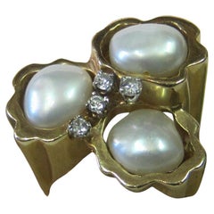 14K Goldring mit Perlen-Cluster & Diamant