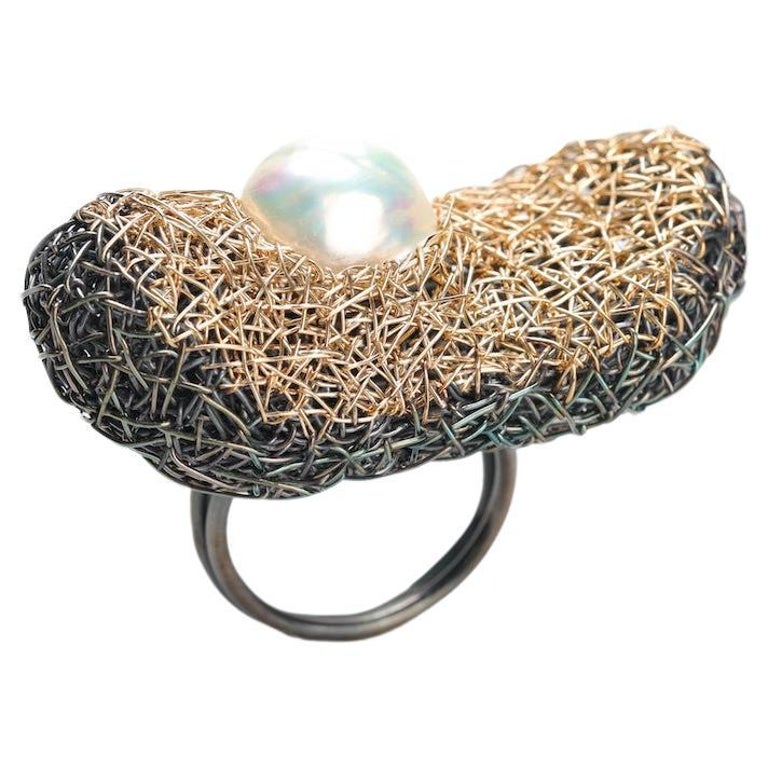 Superbe Bague Cocktail Vintage Or Jaune Sur Argent 925 Avec Turquoise Et Zircone - Taille 7 Ou Personnalisable