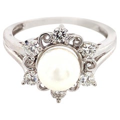 Pearl Cocktail Ring With Diamonds Made In 18k White Gold