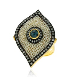 Cocktailring mit Perlen und Diamanten aus 18 Karat Gelbgold und Silber