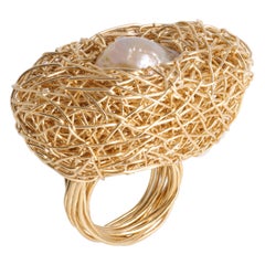 Artist Statement 14 kt Gold F Woven Pearl Cocktail Ring by the Artist herself